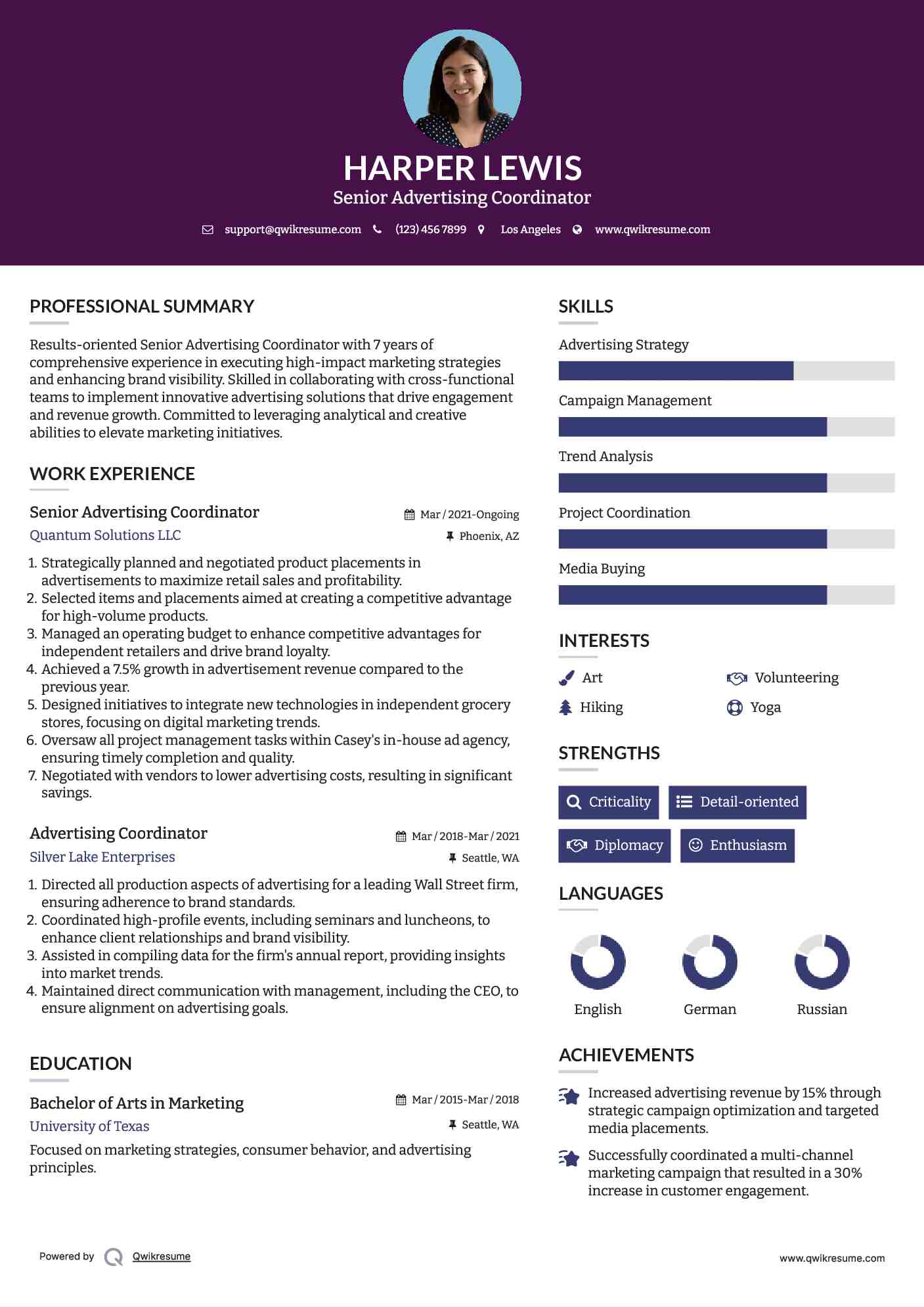 Senior Advertising Coordinator Resume Template
