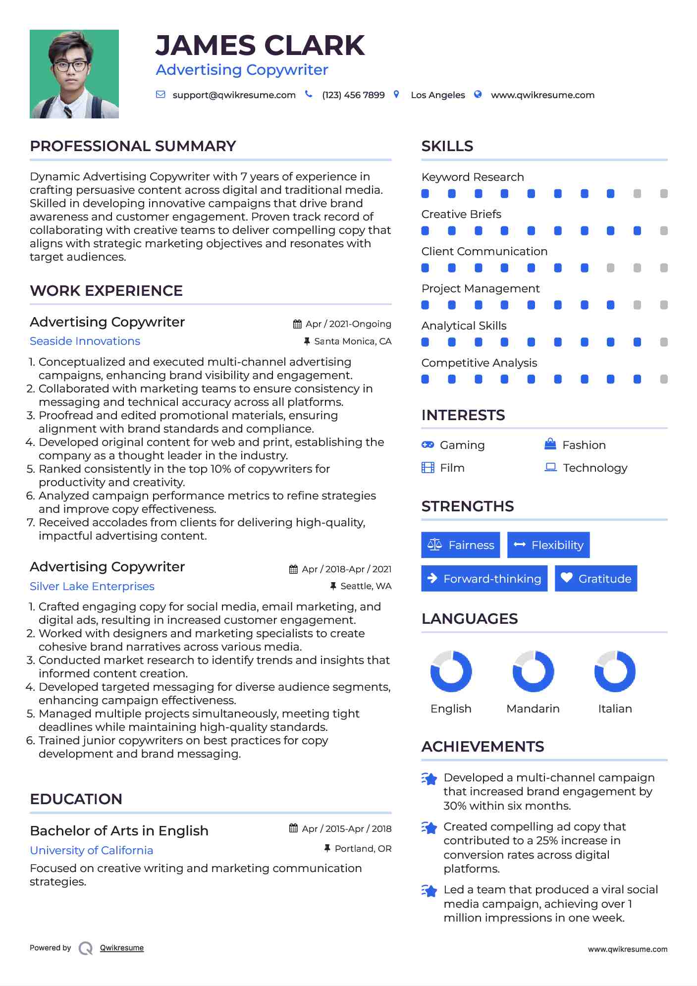 Advertising Copywriter Resume Template