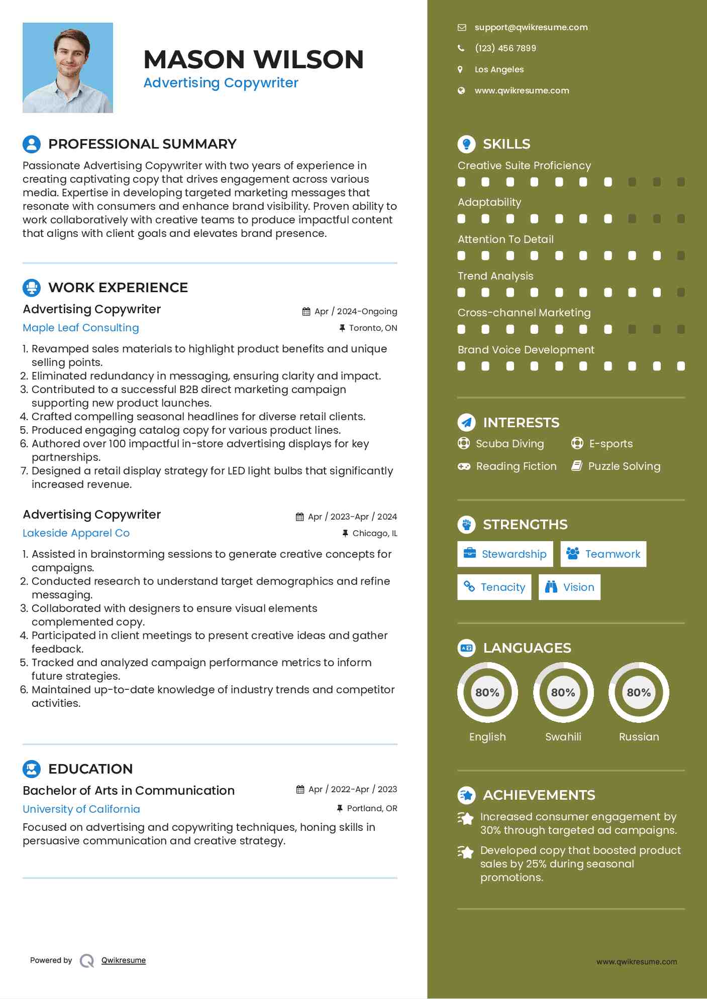 Advertising Copywriter Resume Template