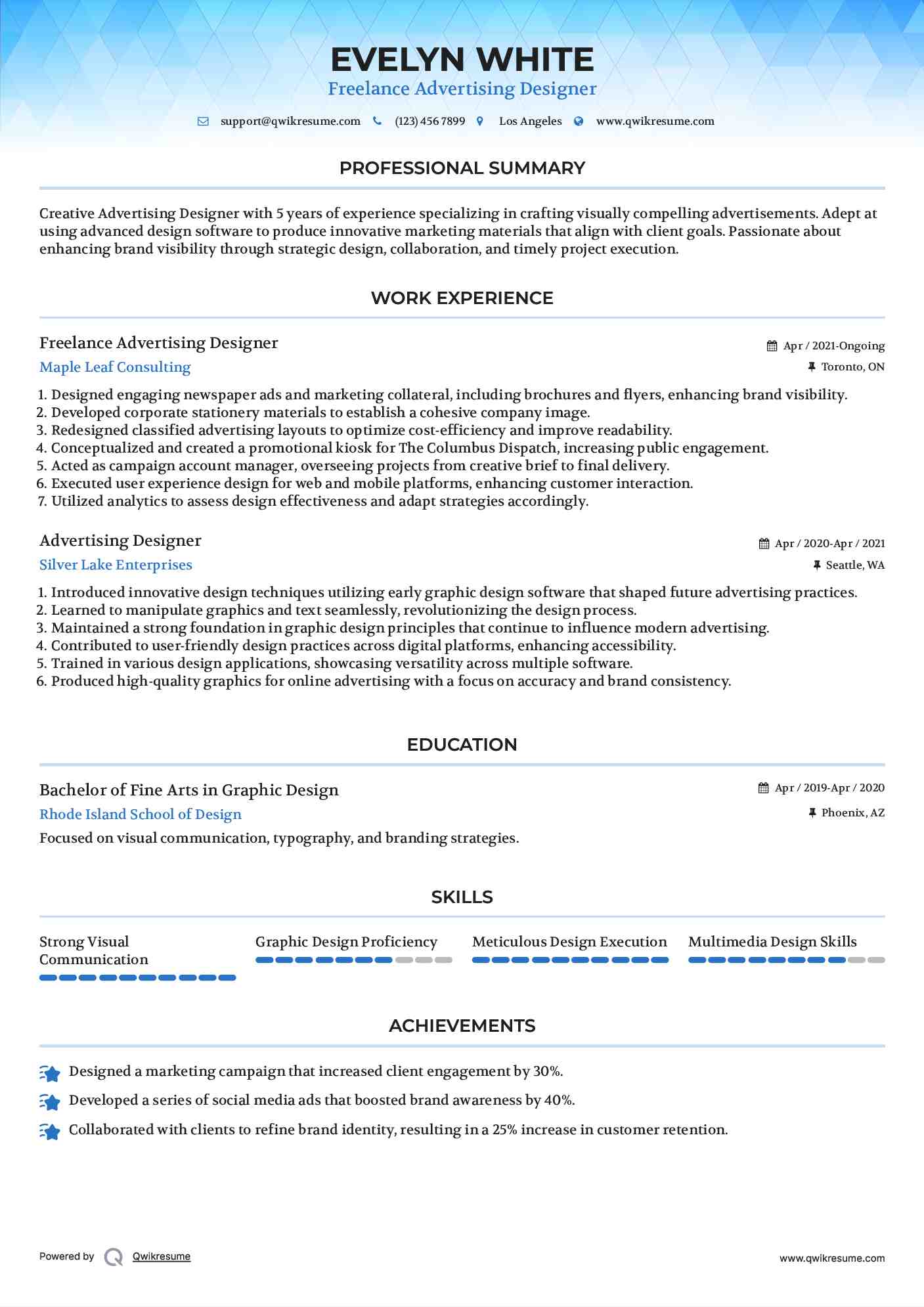 Freelance Advertising Designer Resume Template