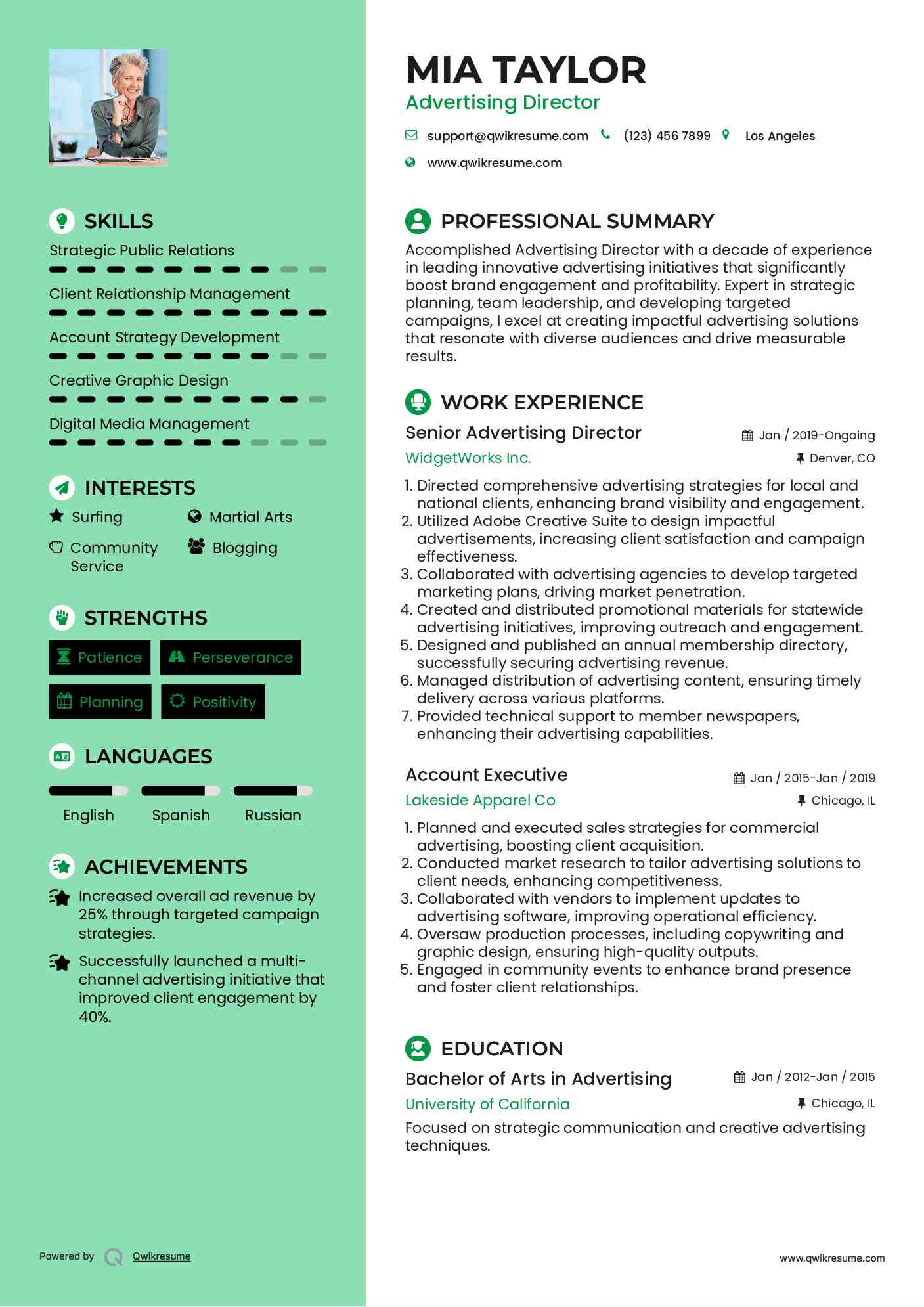 advertising director resume samples qwikresume advertising manager resumes