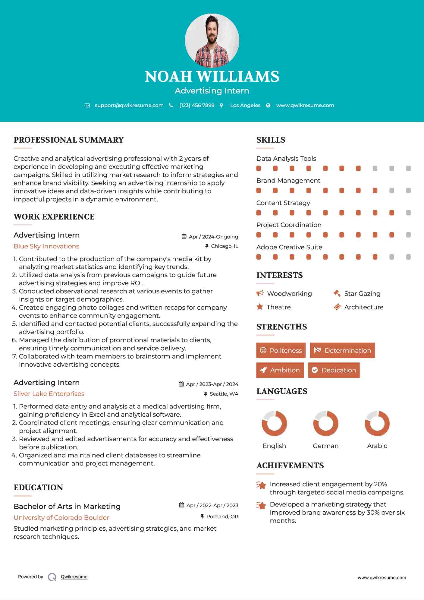 Advertising Intern Resume Example