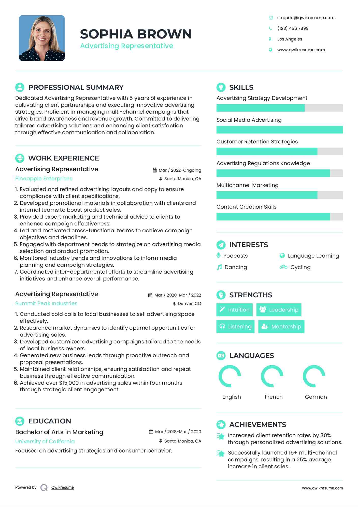 Advertising Representative Resume Template
