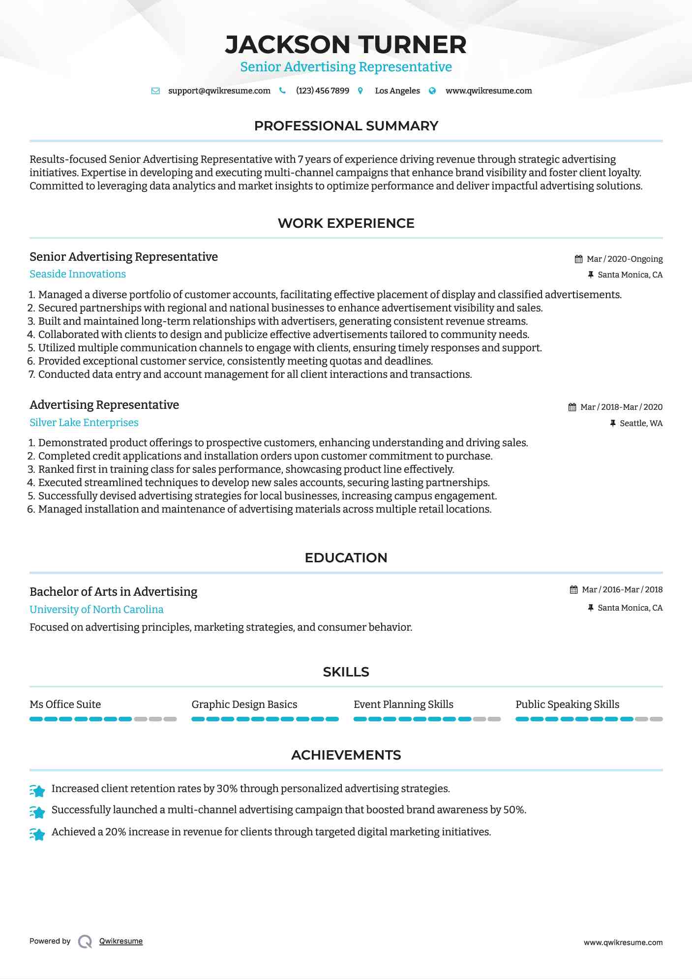 Senior Advertising Representative  Resume Format
