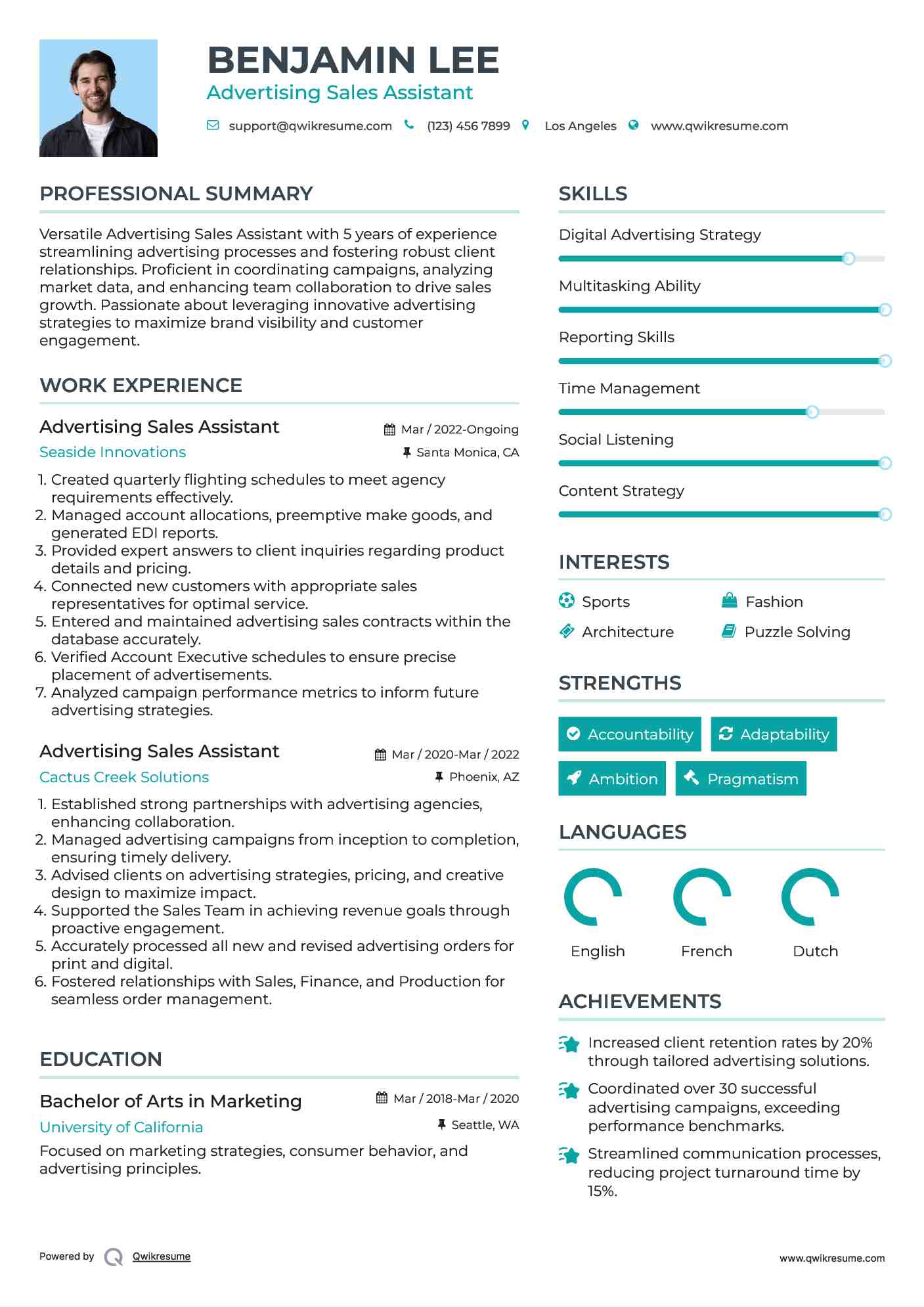Advertising Sales Assistant Resume Template