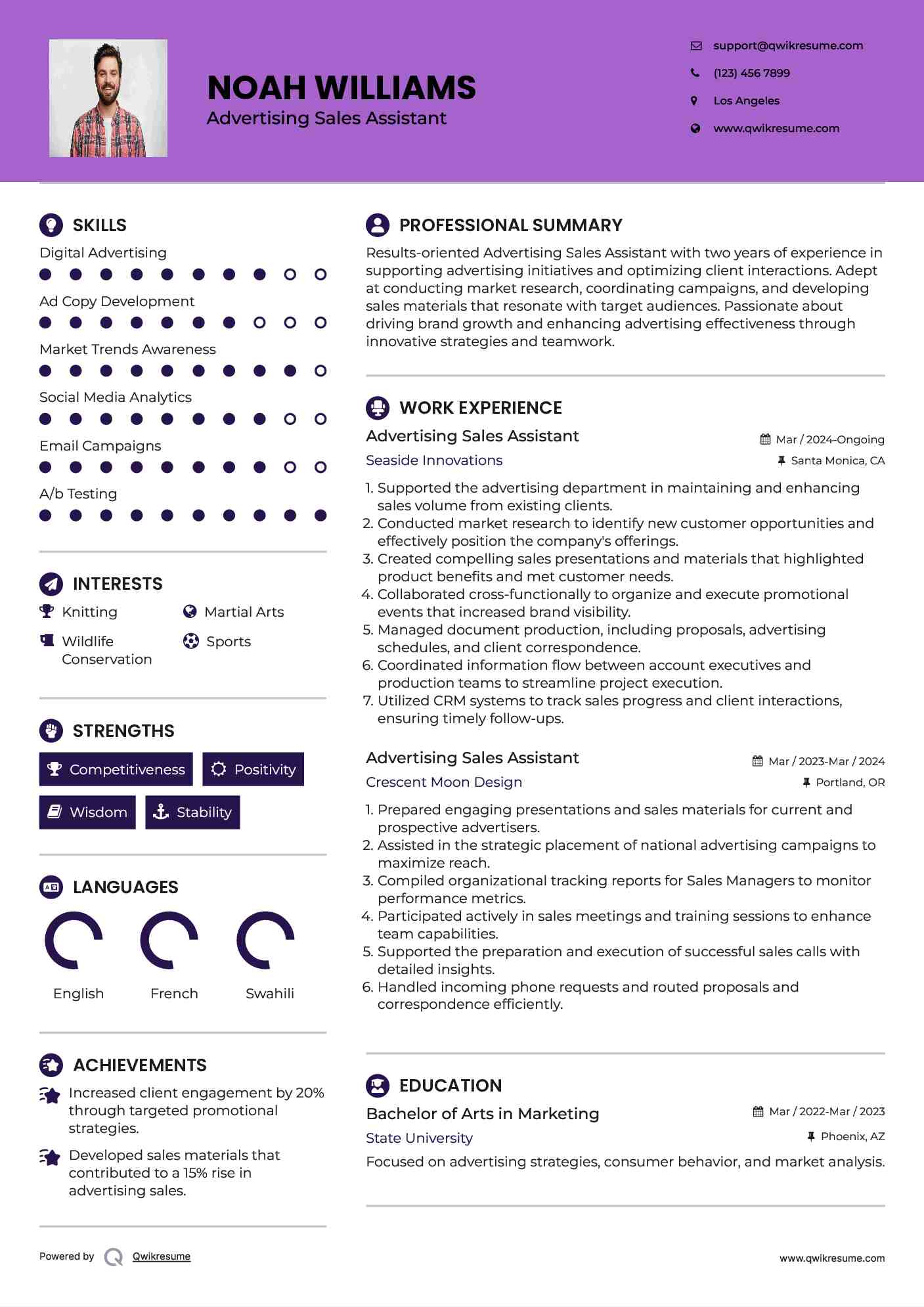 Advertising Sales Assistant Resume Format