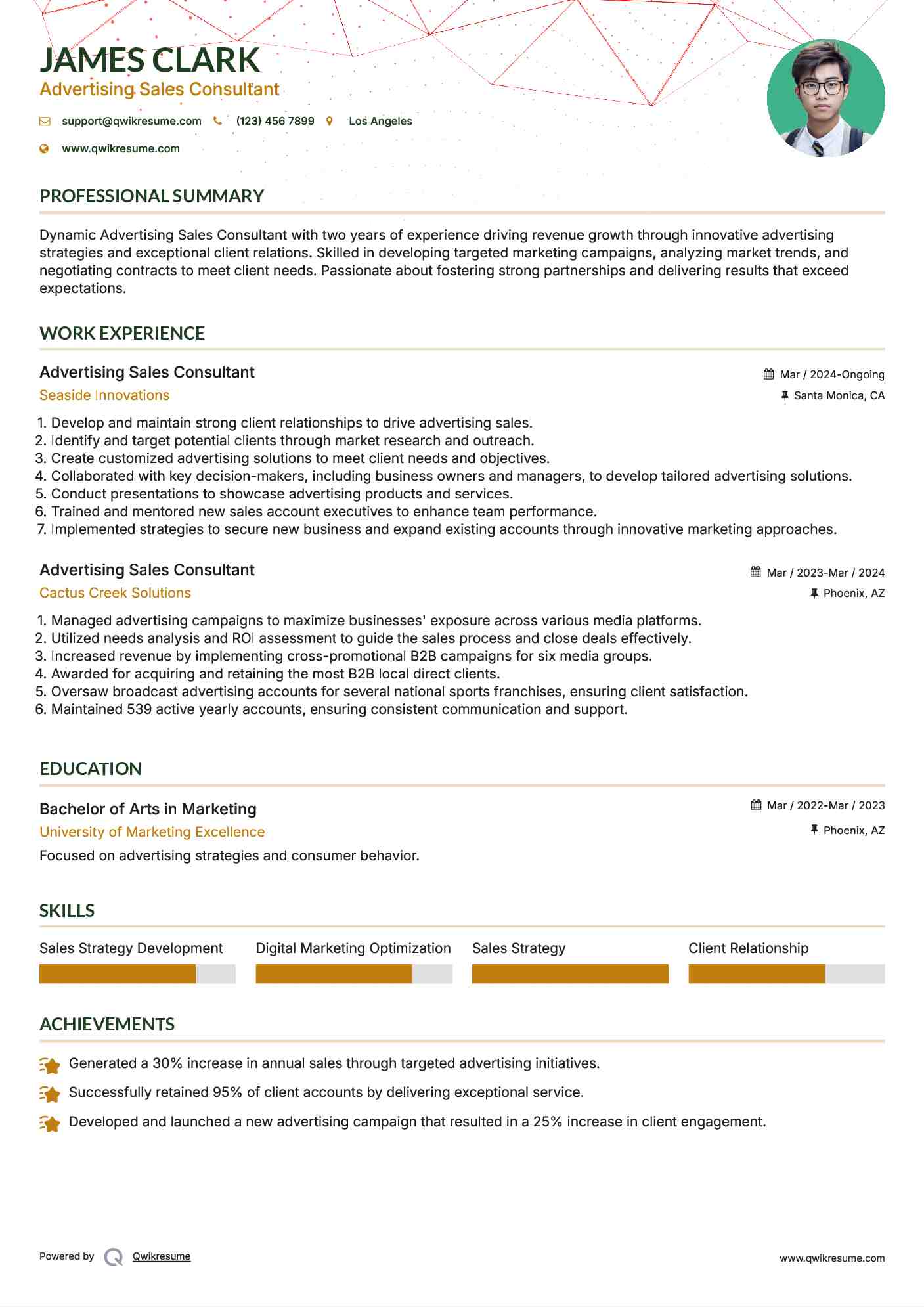 Advertising Sales Consultant Resume Model
