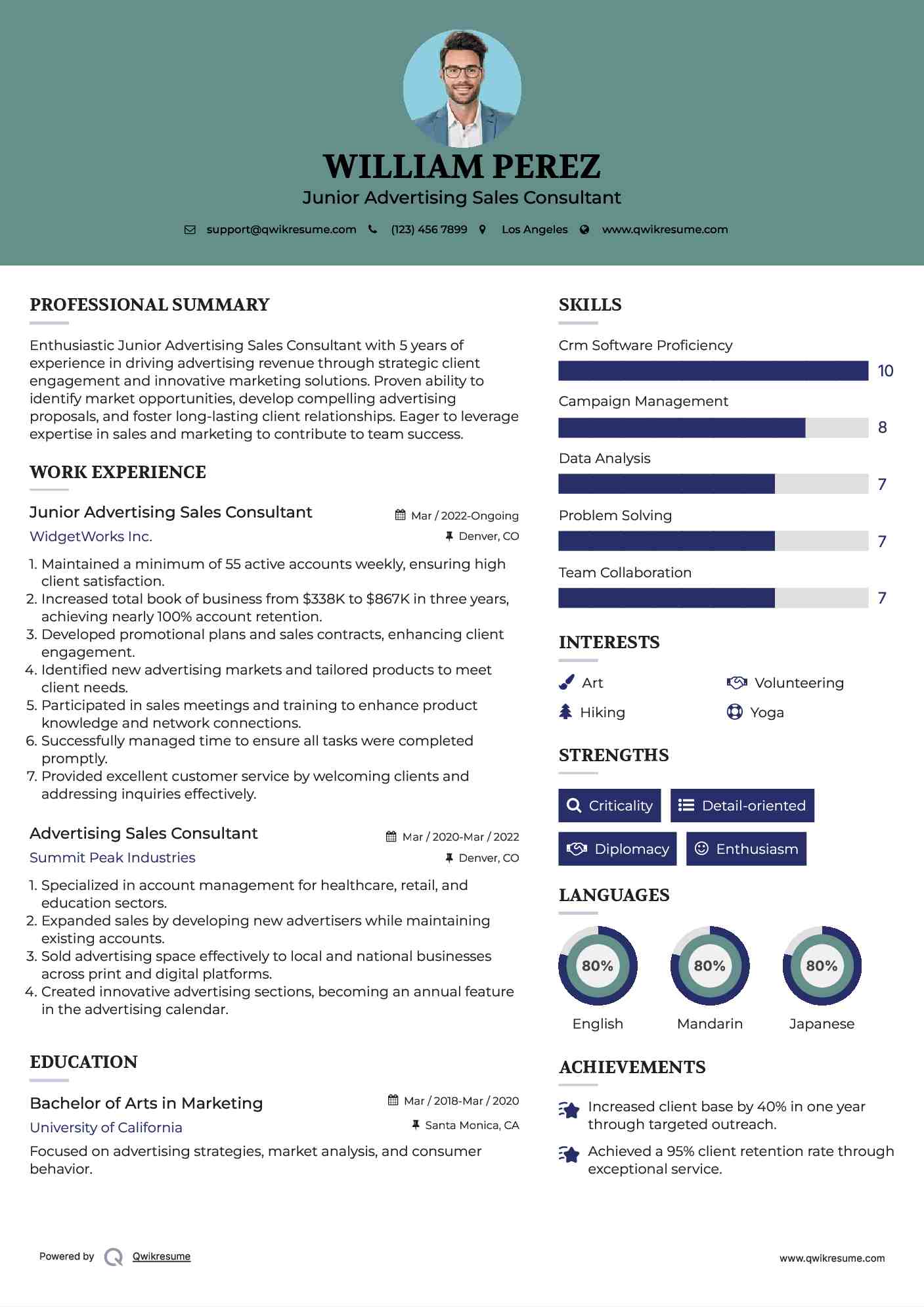 Junior Advertising Sales Consultant Resume Template