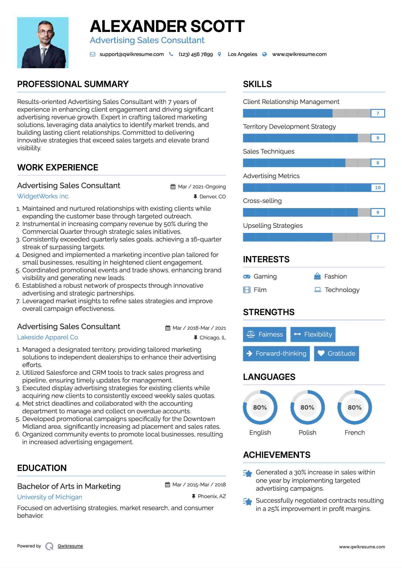 Advertising Sales Consultant Resume Sample