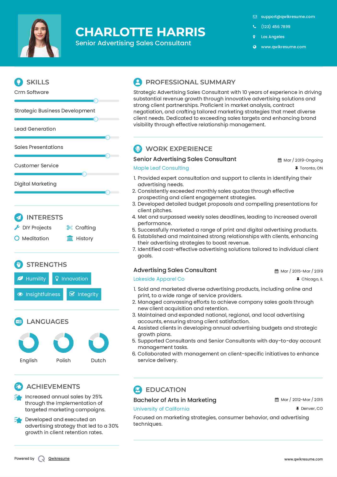 Senior Advertising Sales Consultant Resume Model