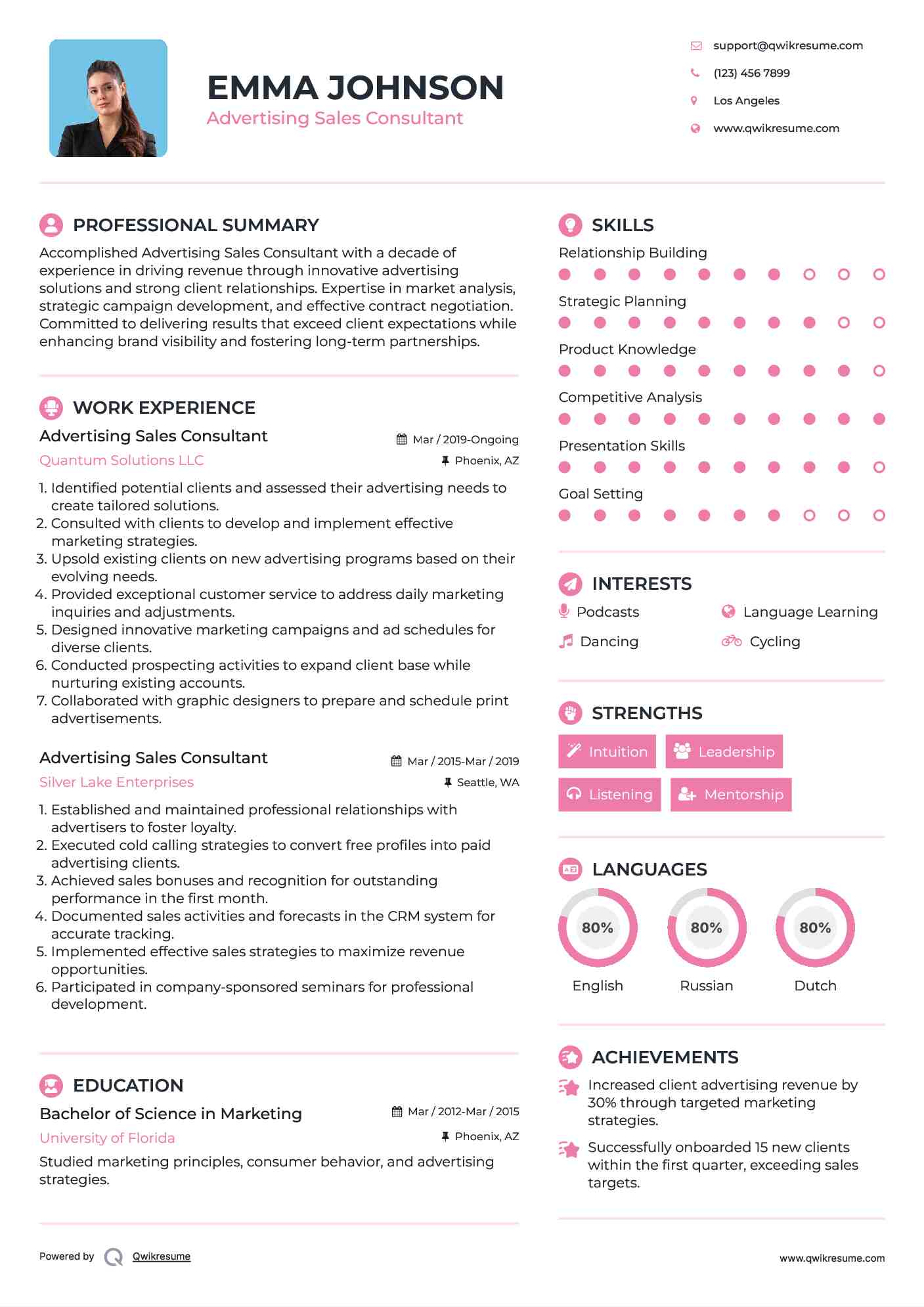 Advertising Sales Consultant Resume Template