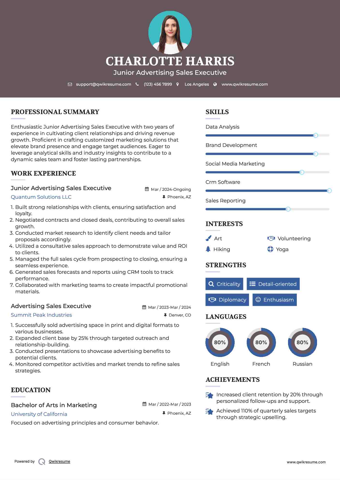 Junior Advertising Sales Executive Resume Format