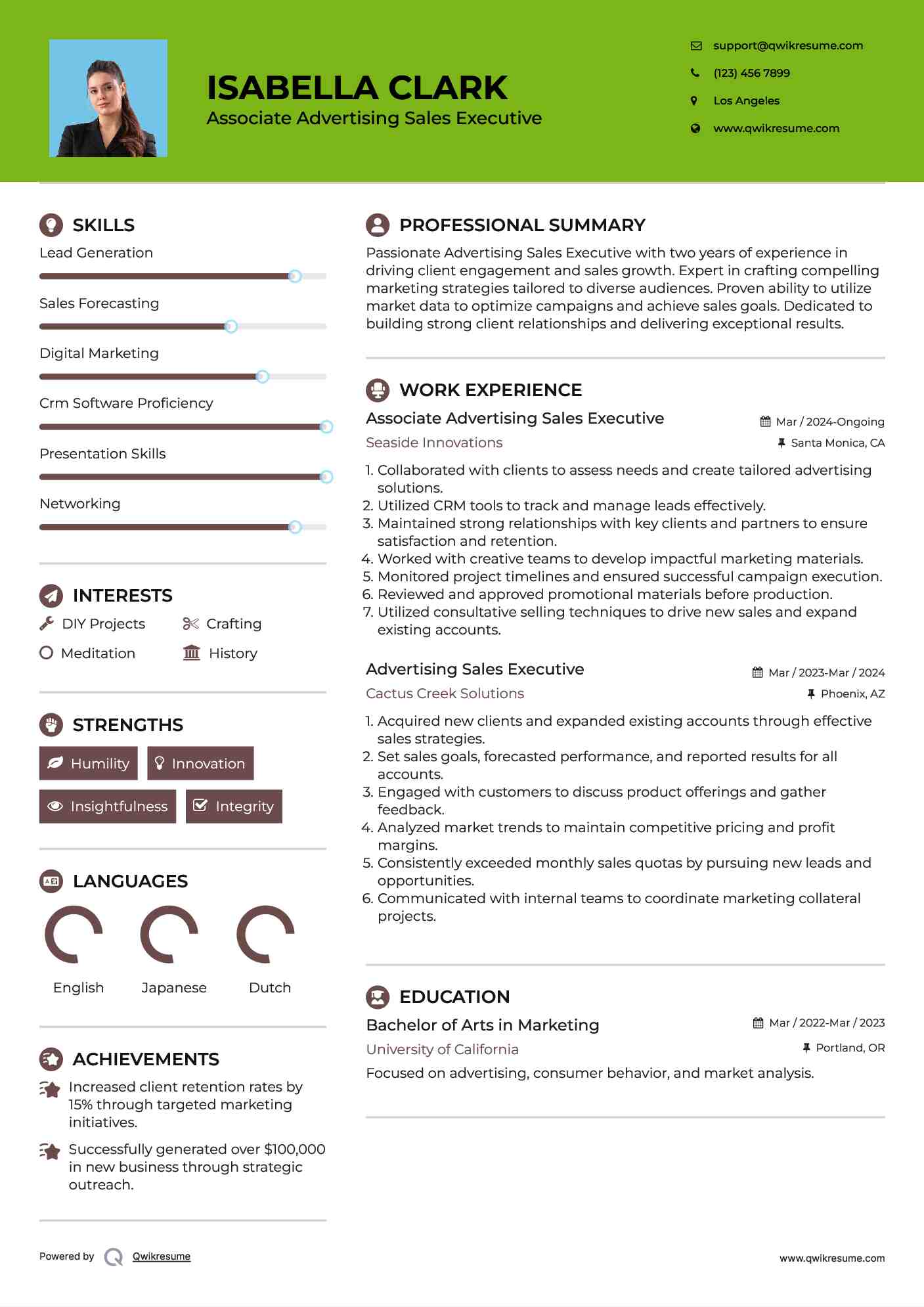 Associate Advertising Sales Executive Resume Model