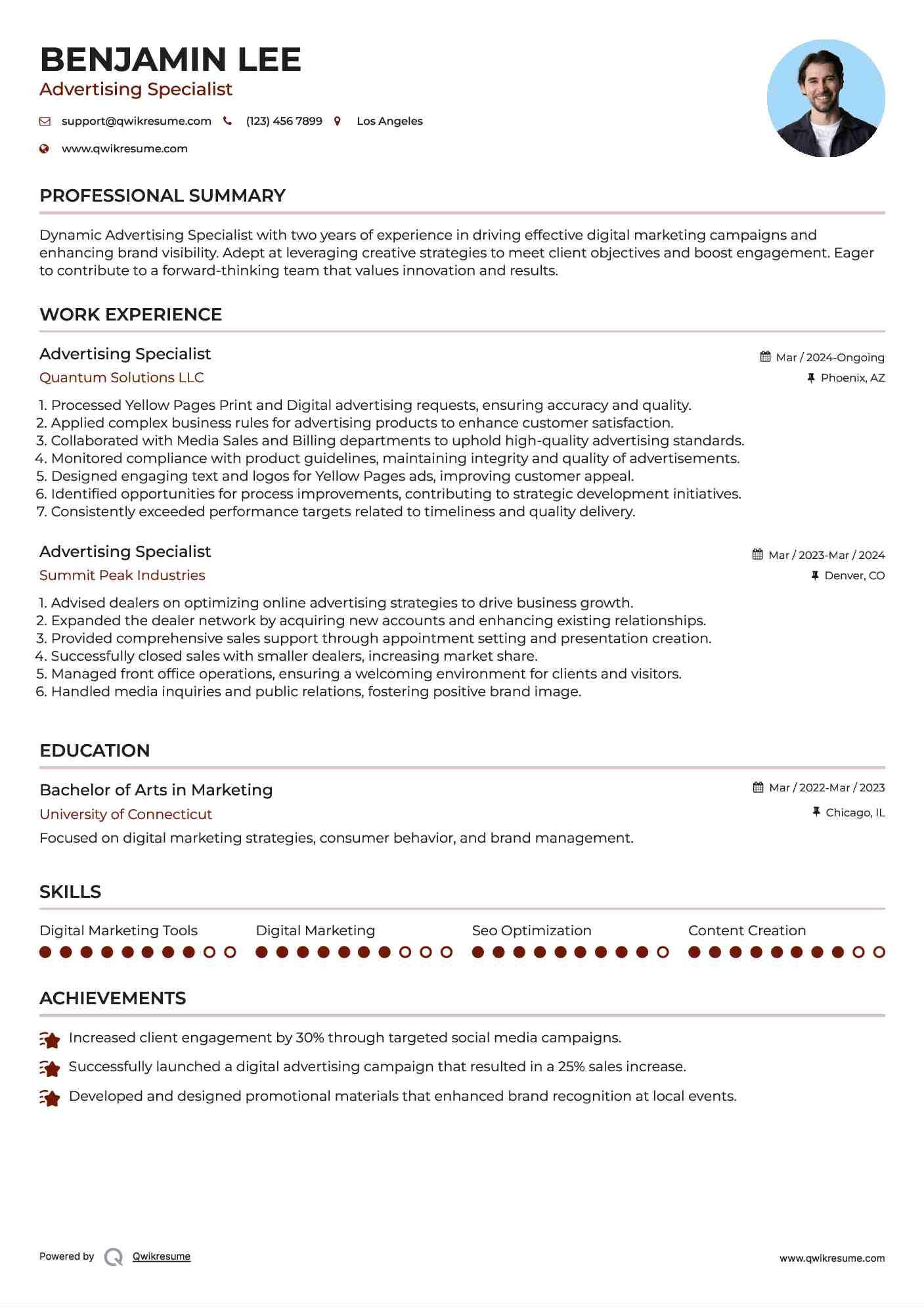 Advertising Specialist Resume Model