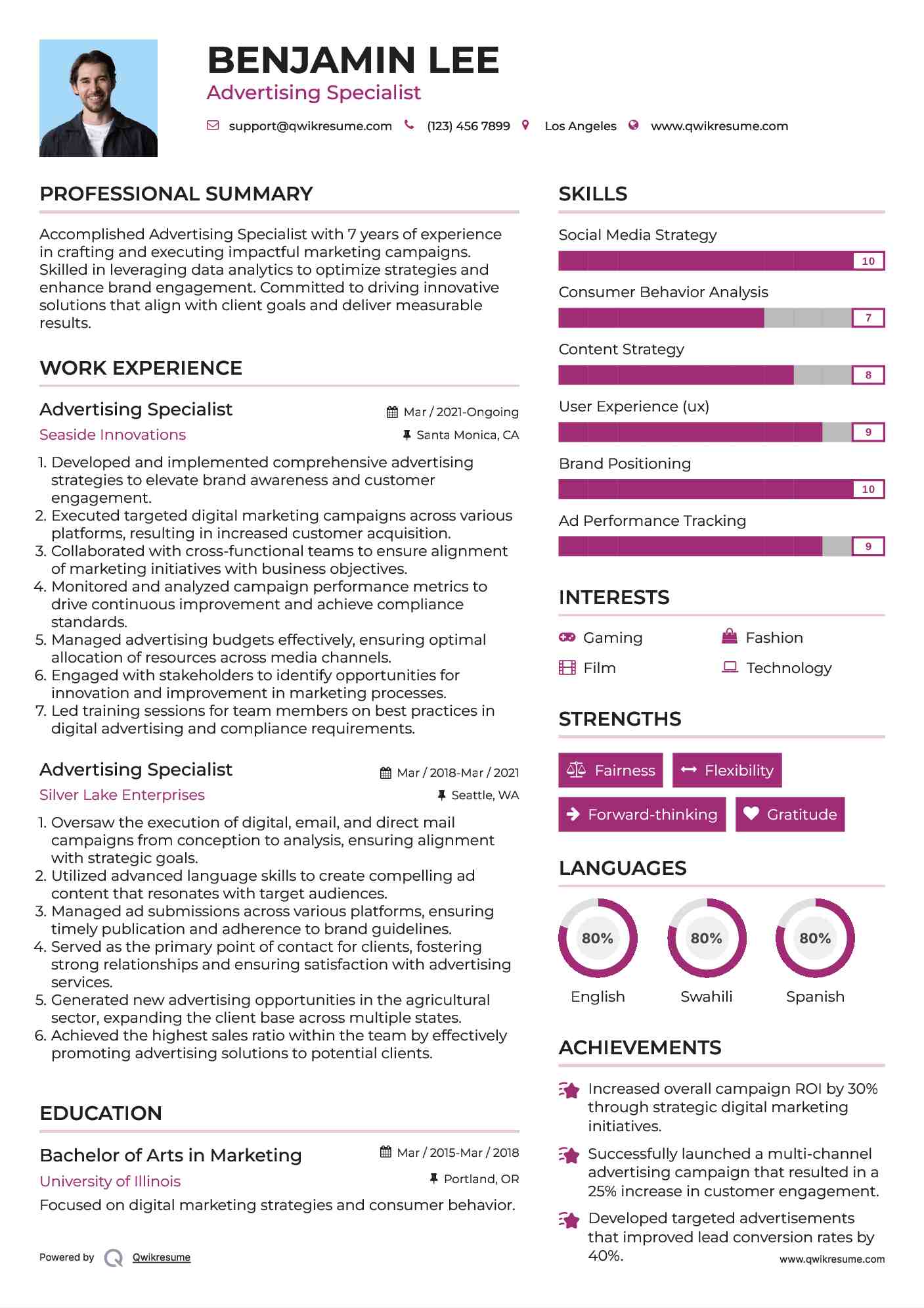 Advertising Specialist Resume Format