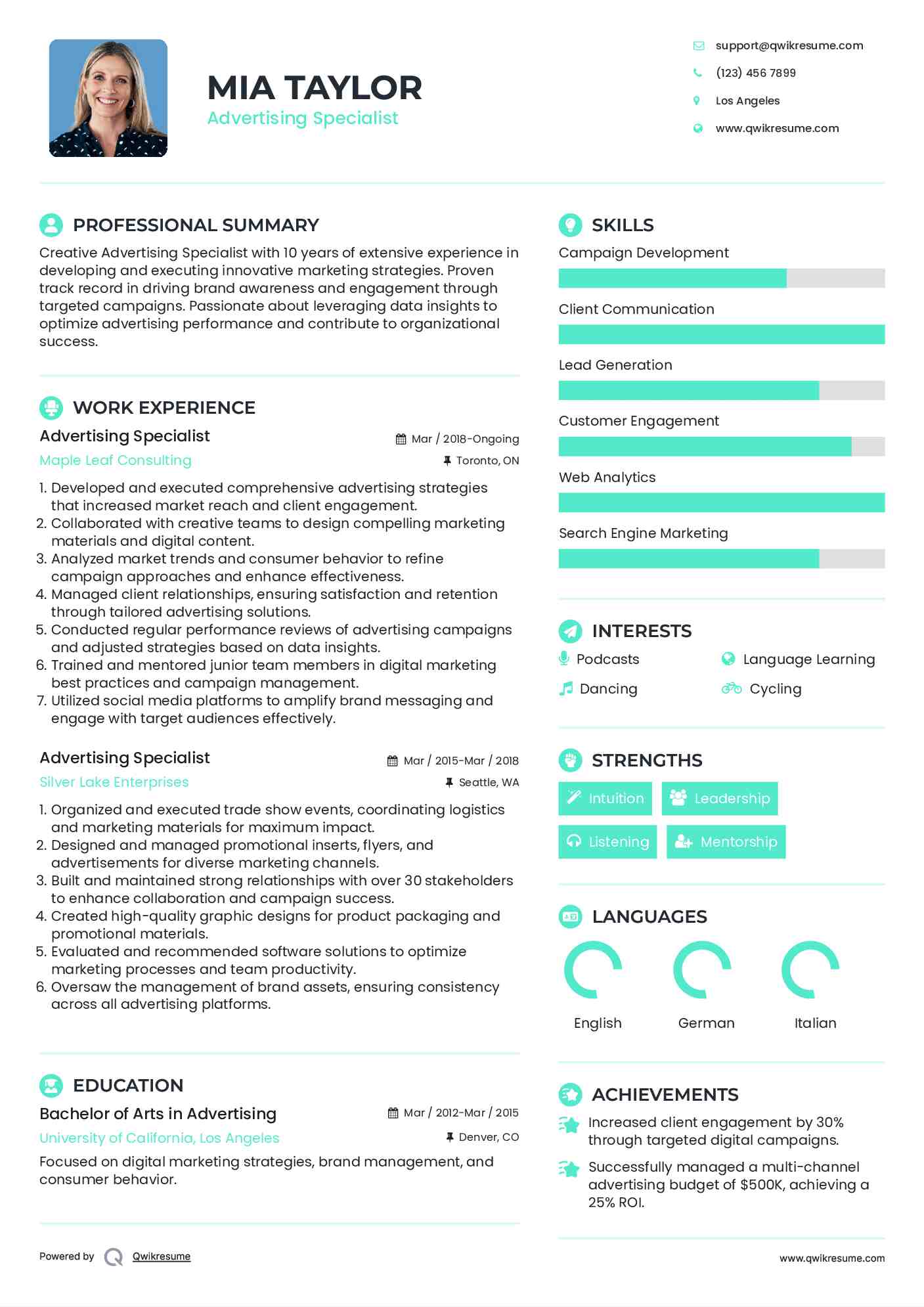 Advertising Specialist Resume Format