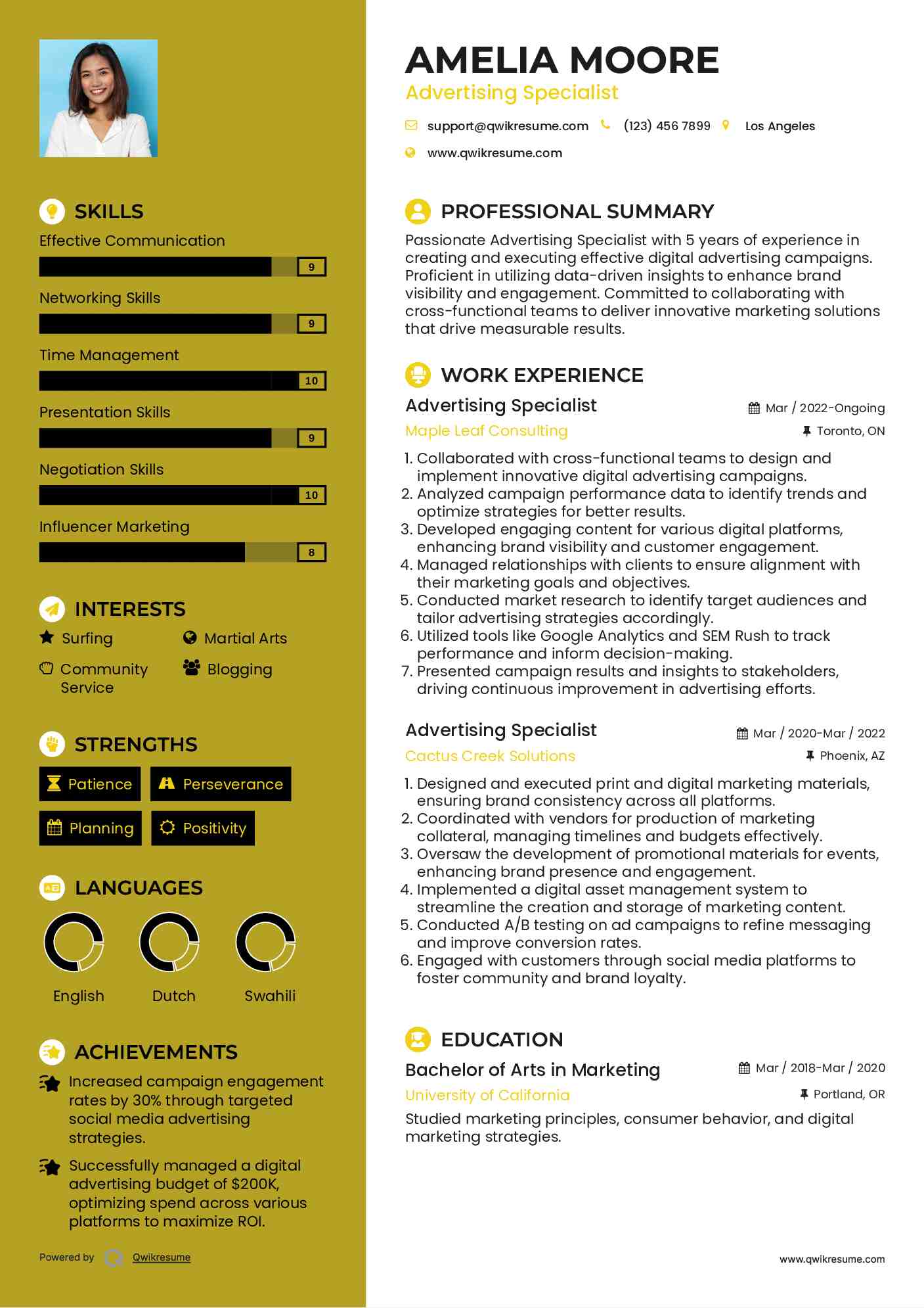 Advertising Specialist Resume Template