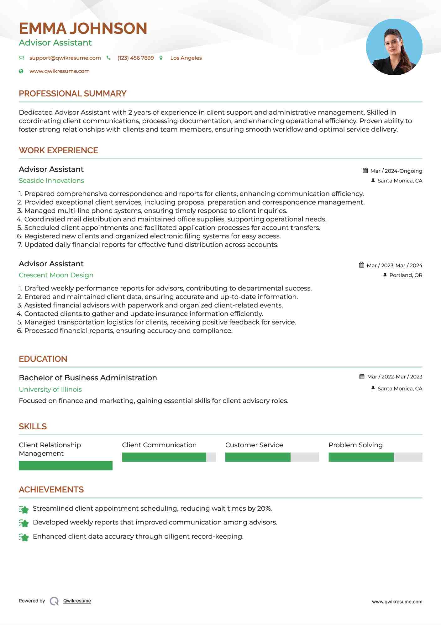 Advisor Assistant Resume Template