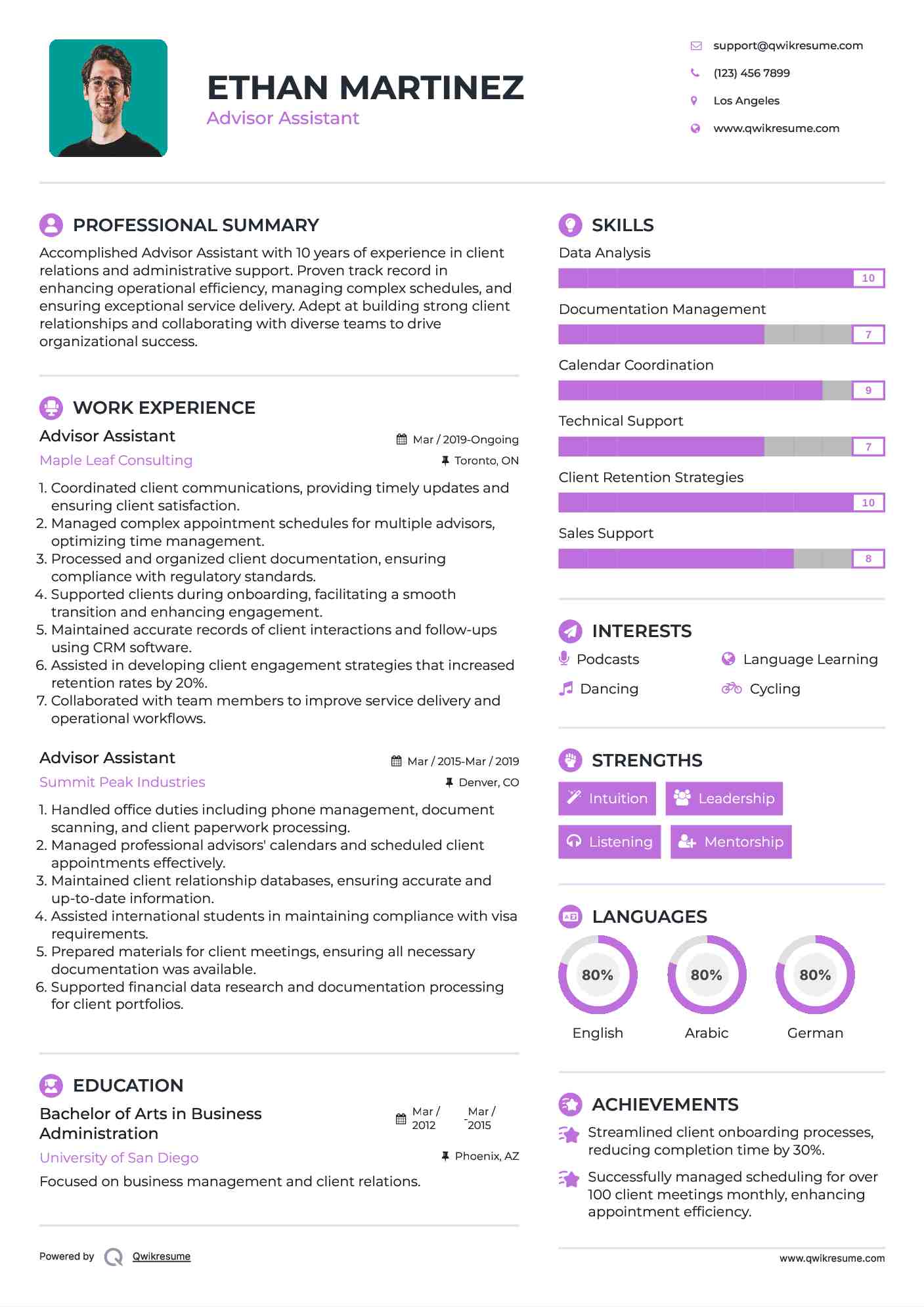 Advisor Assistant Resume Template