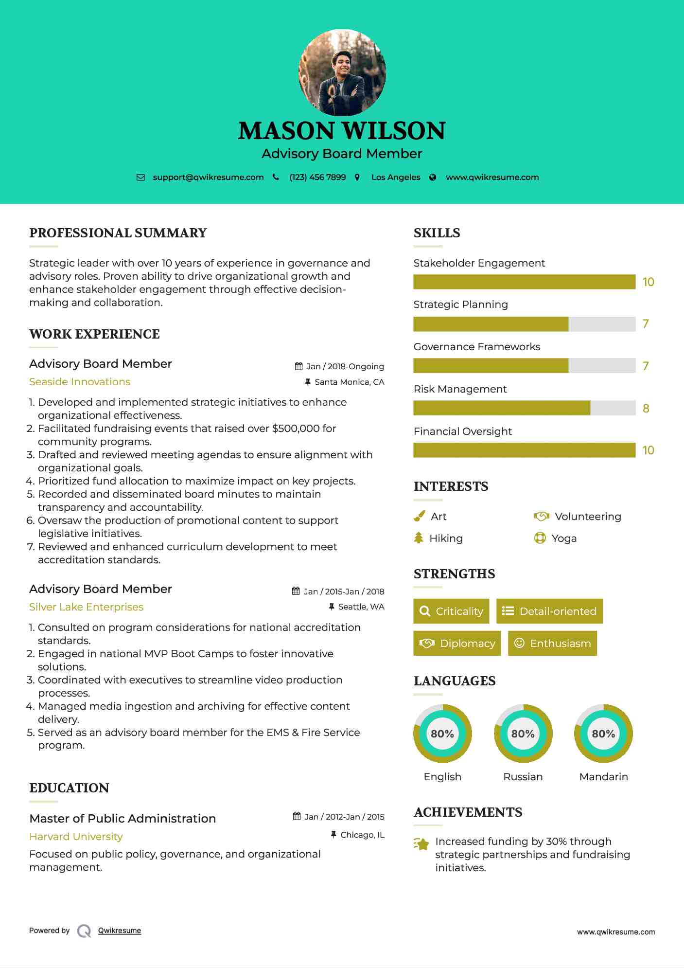 Advisory Board Member Resume Template