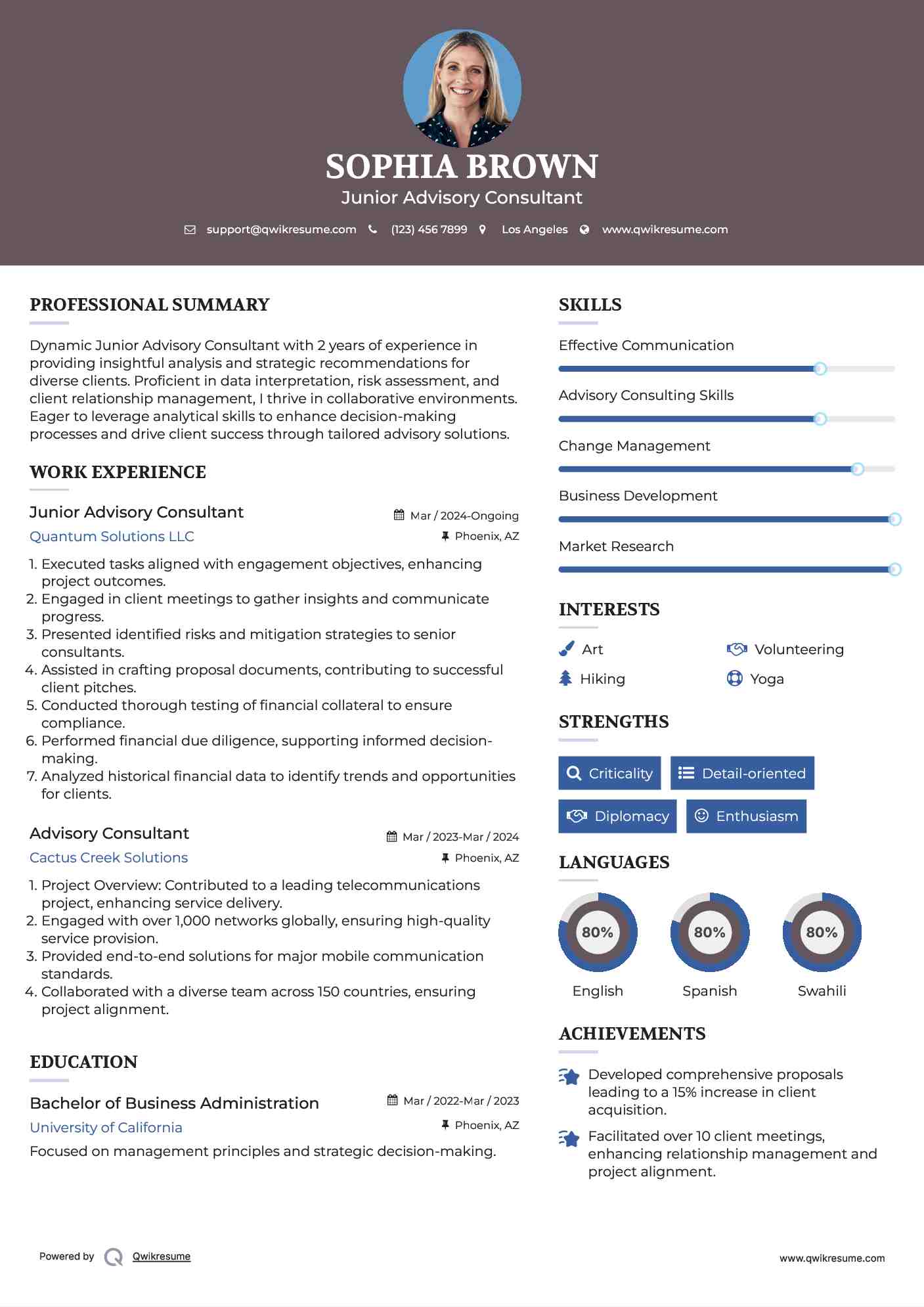 Junior Advisory Consultant Resume Format