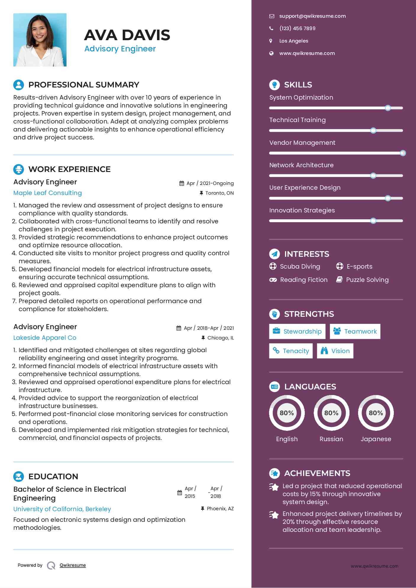 Advisory Engineer Resume Format