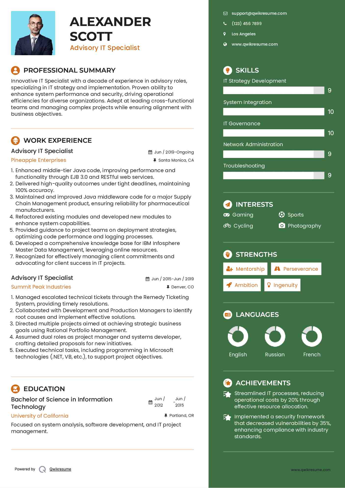 Advisory IT Specialist Resume Sample