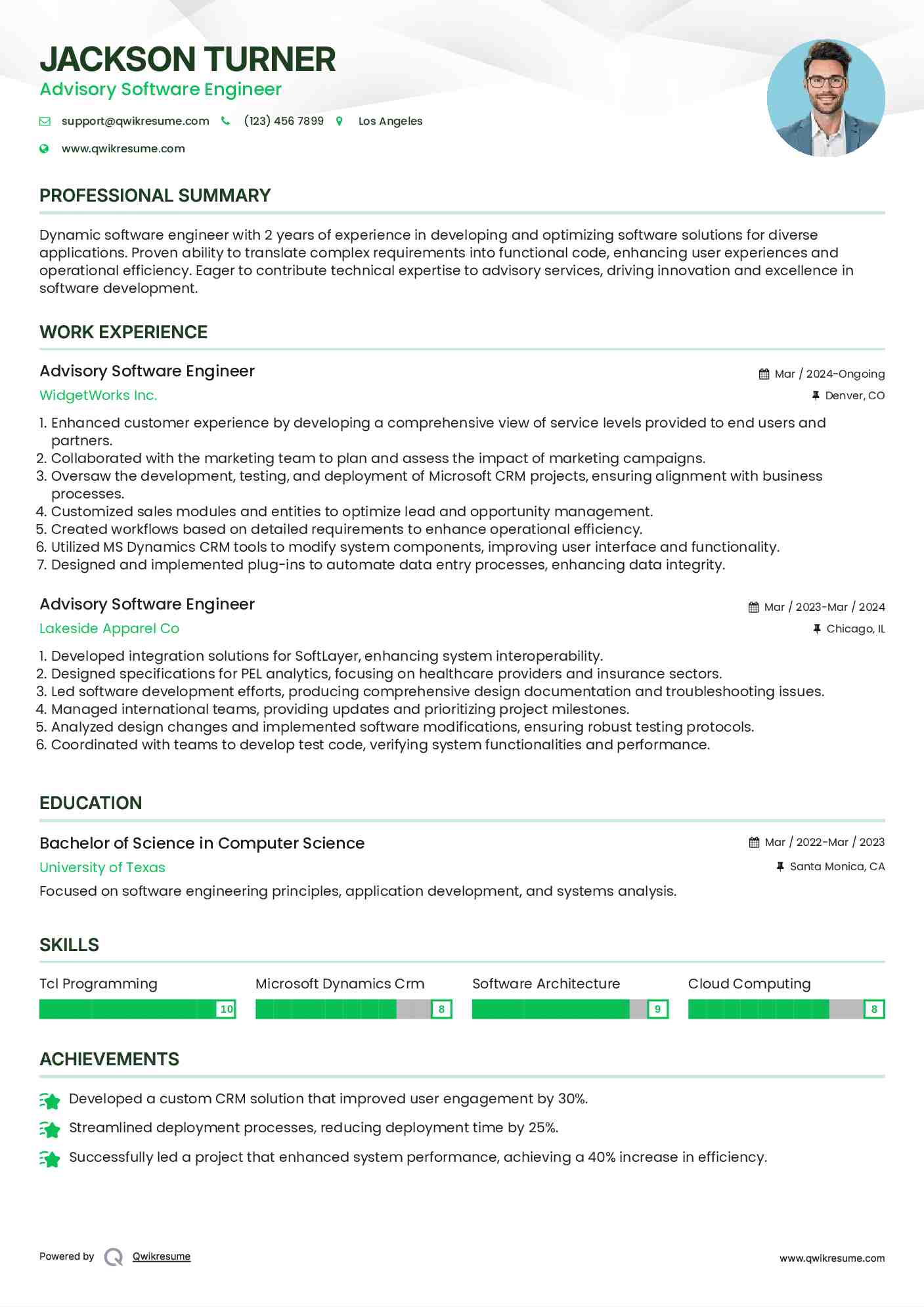 Advisory Software Engineer Resume Model