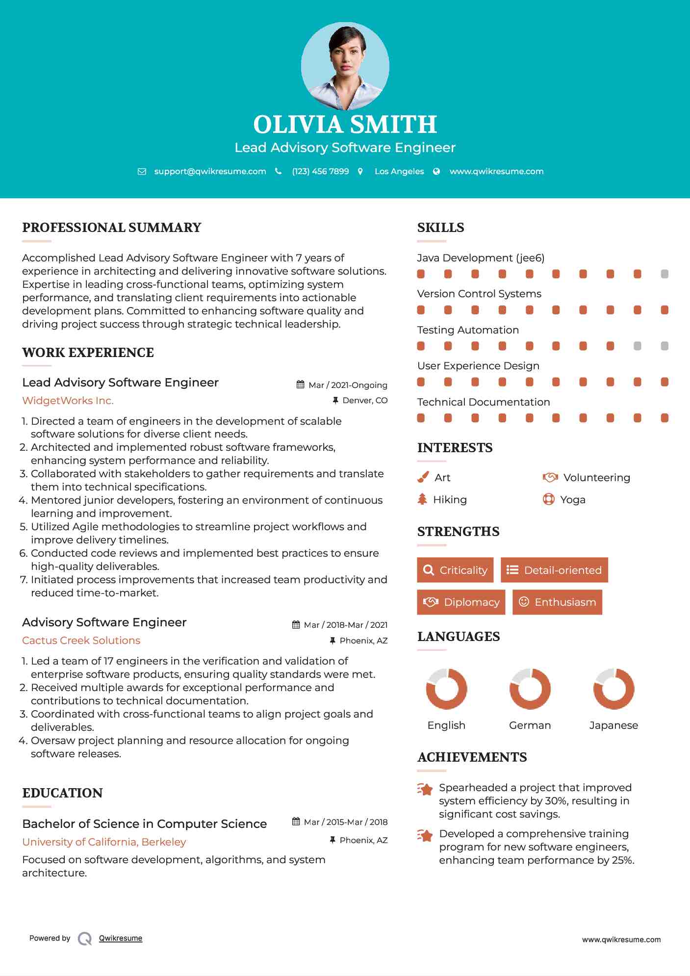 Lead Advisory Software Engineer Resume Sample