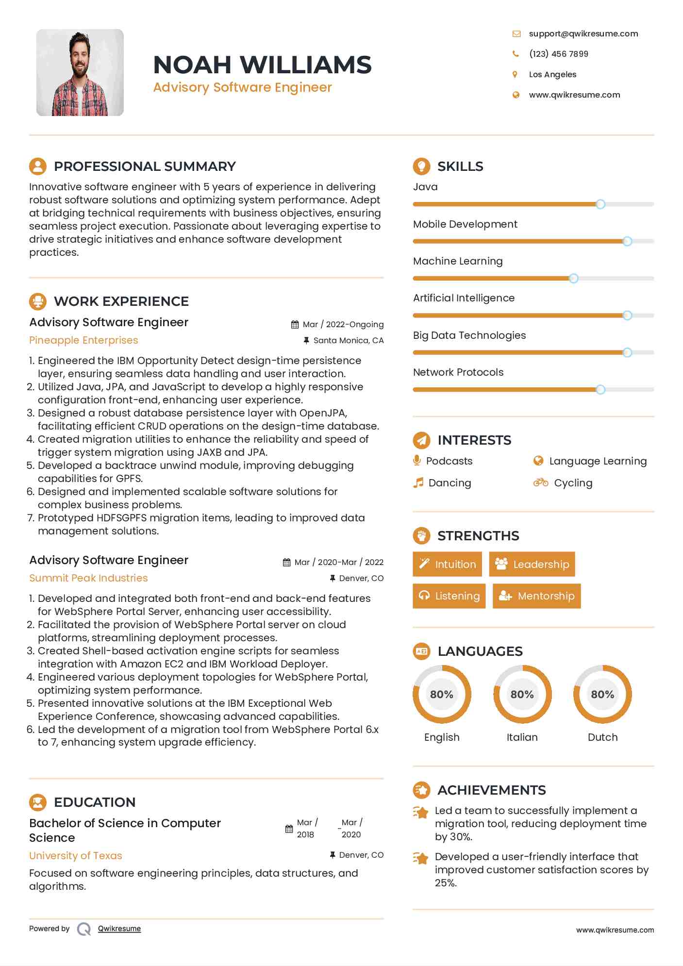 Advisory Software Engineer Resume Sample