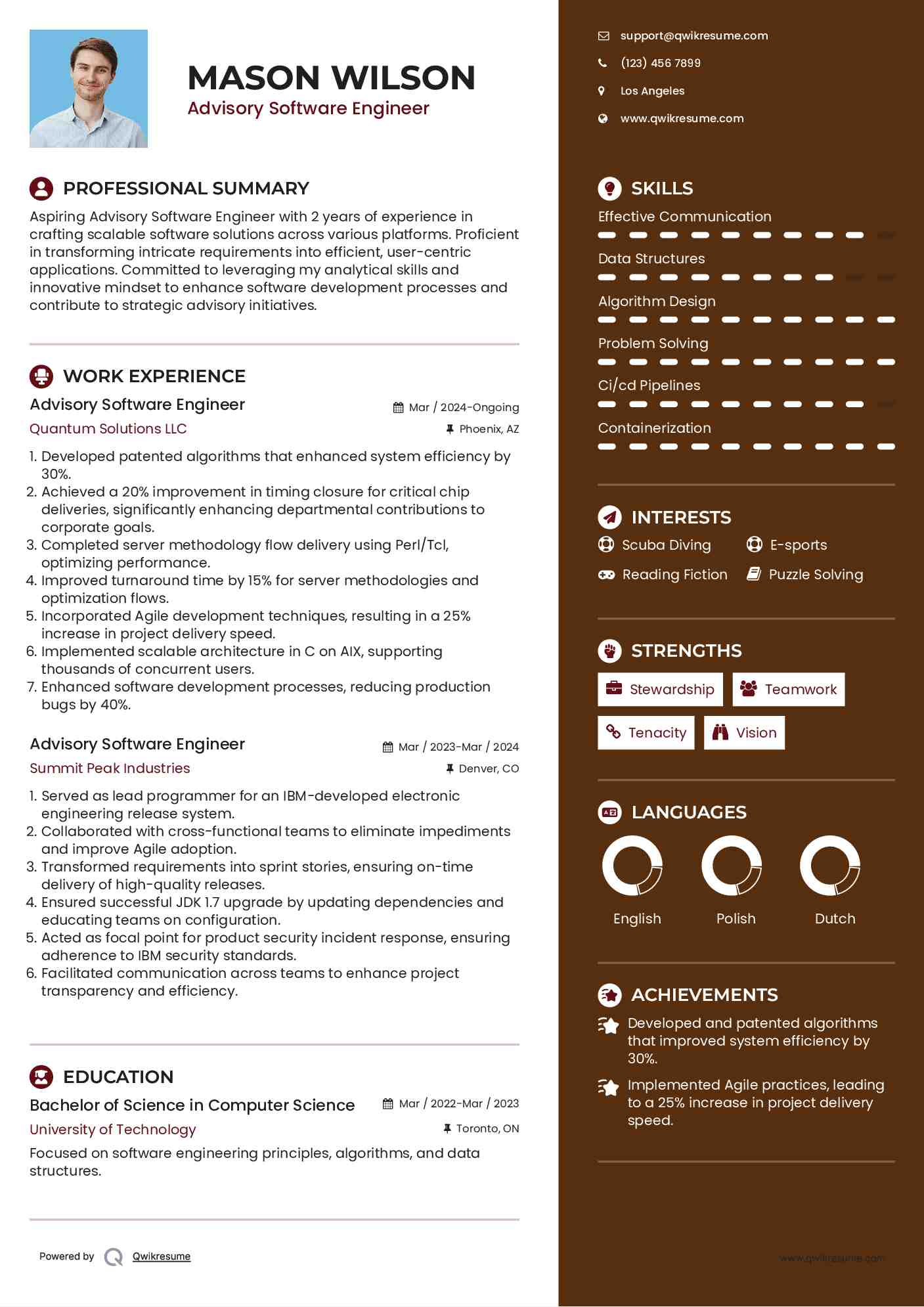 Advisory Software Engineer Resume Template