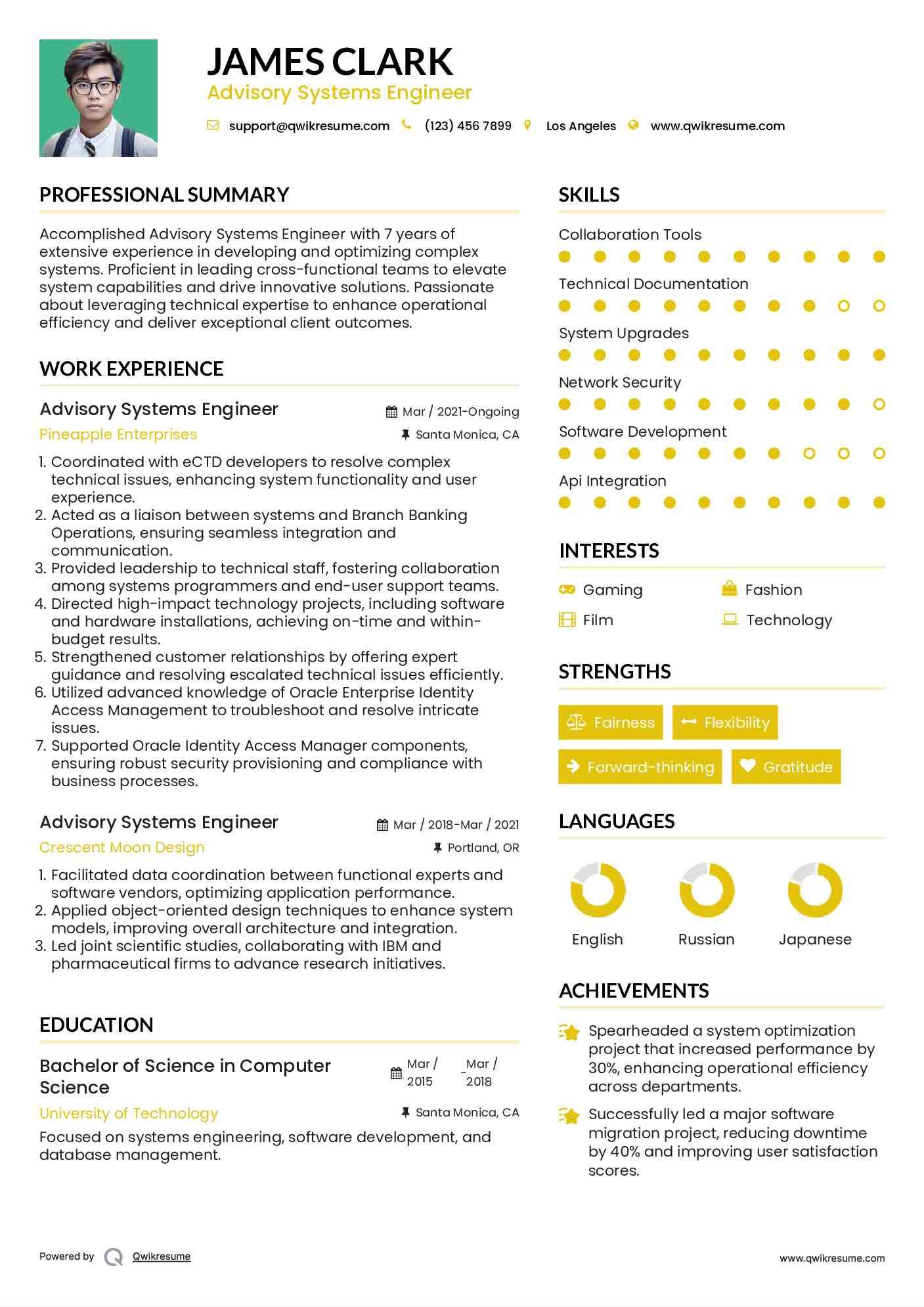 Advisory Systems Engineer Resume Format