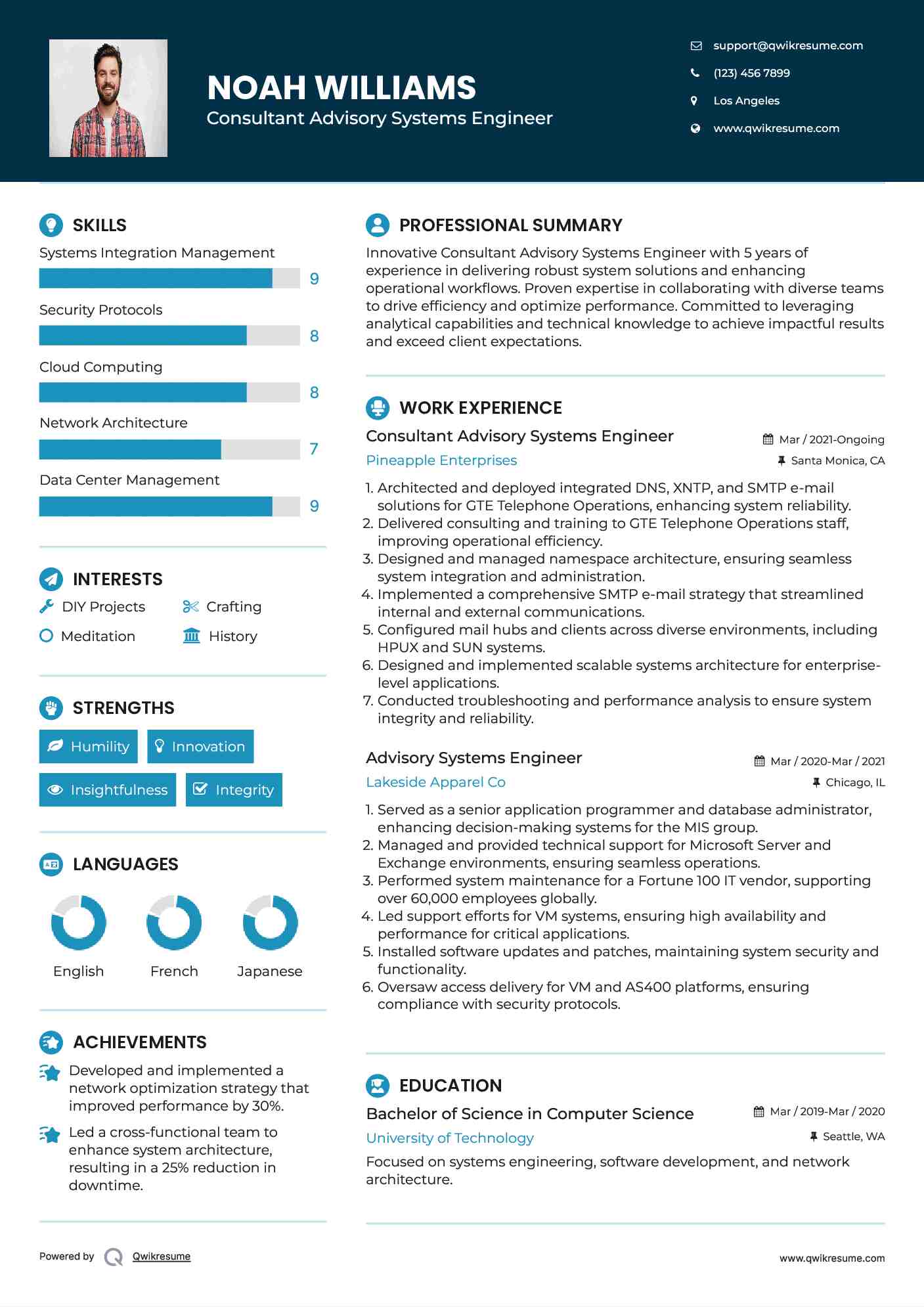 Consultant Advisory Systems Engineer Resume Sample