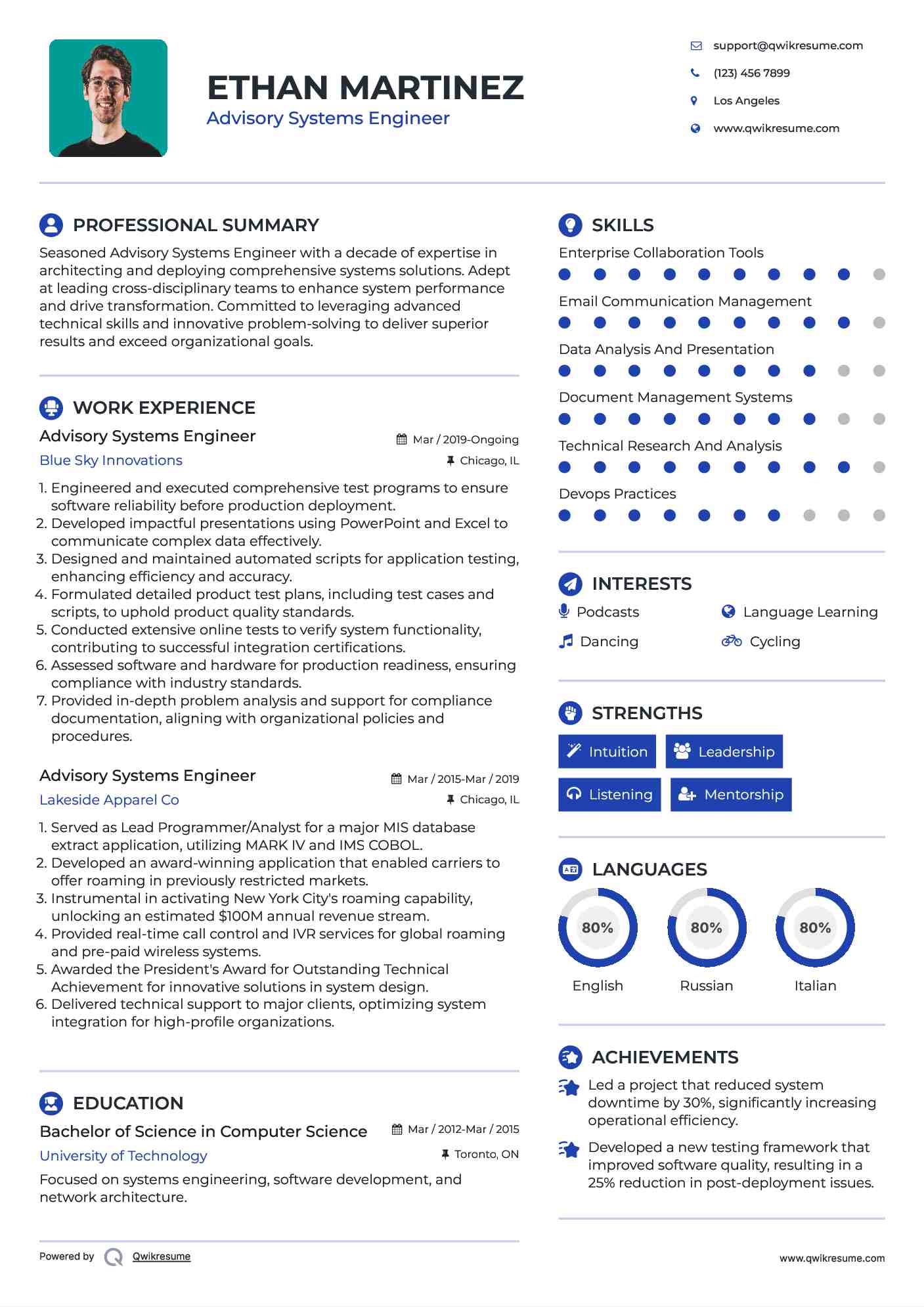 Advisory Systems Engineer Resume Model