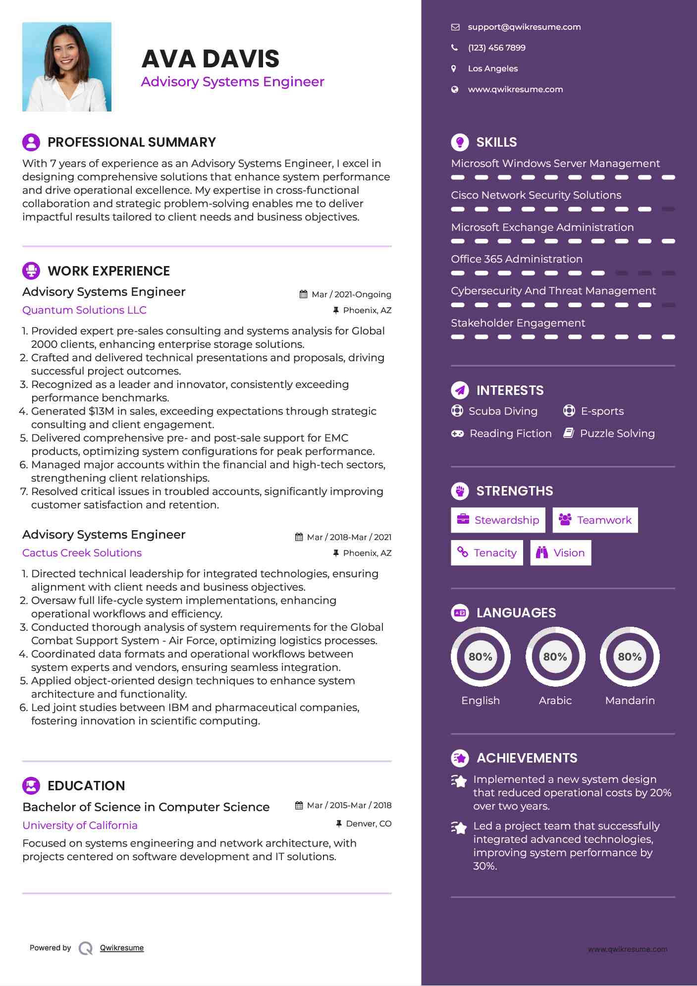 Advisory Systems Engineer Resume Template