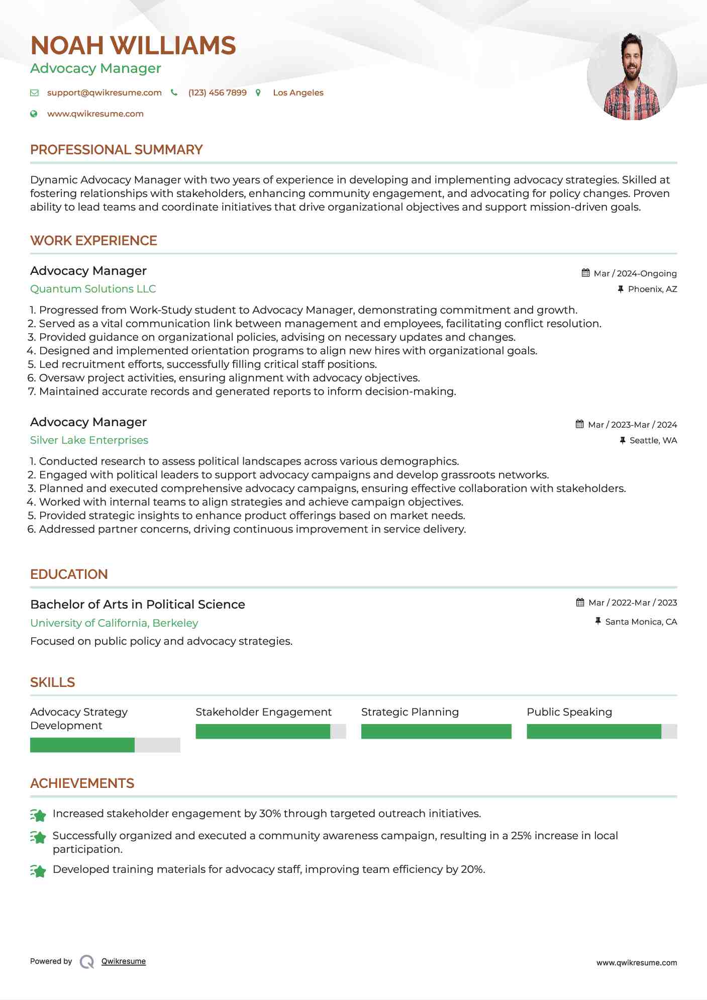 Advocacy Manager Resume Format
