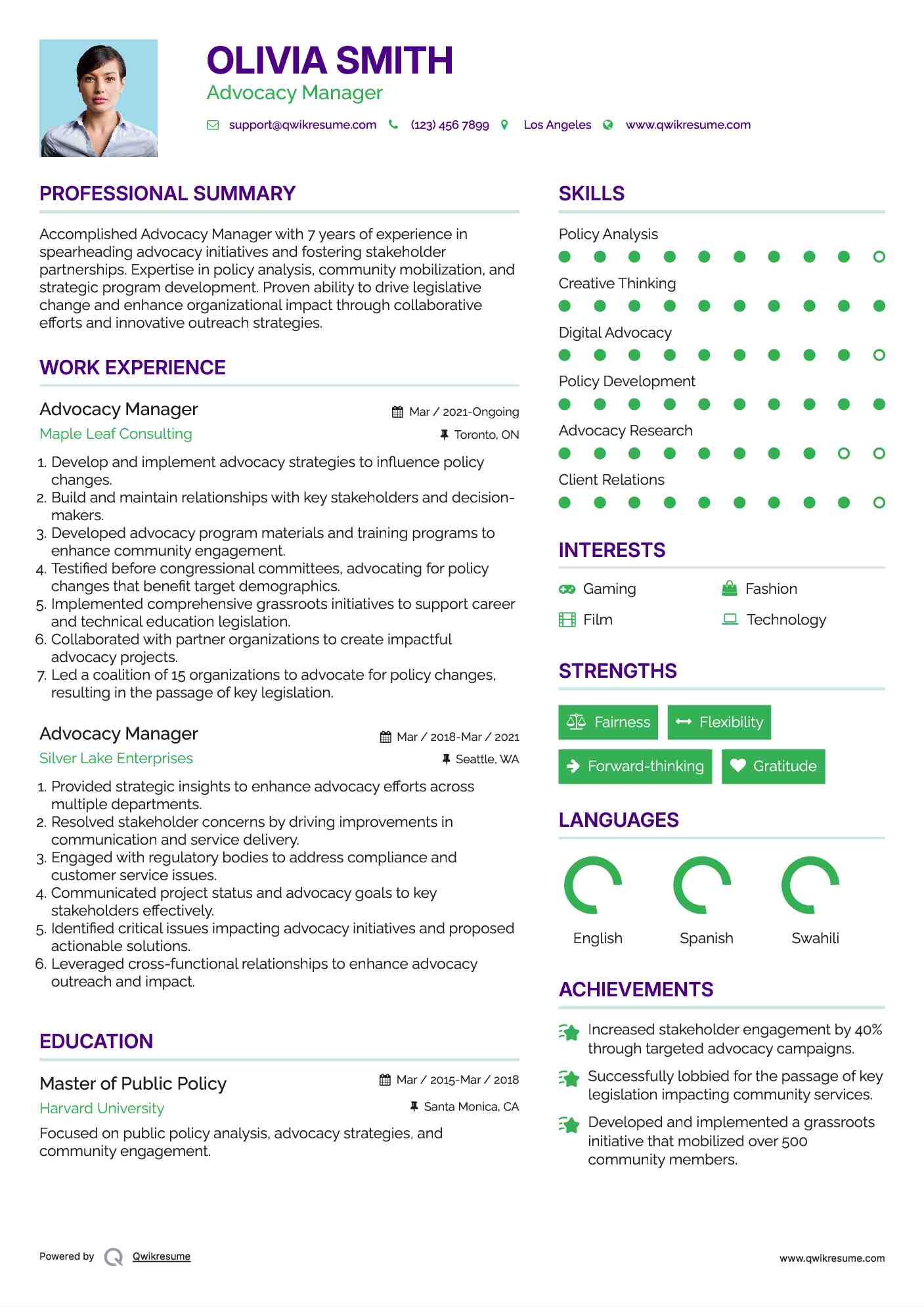 Advocacy Manager Resume Template