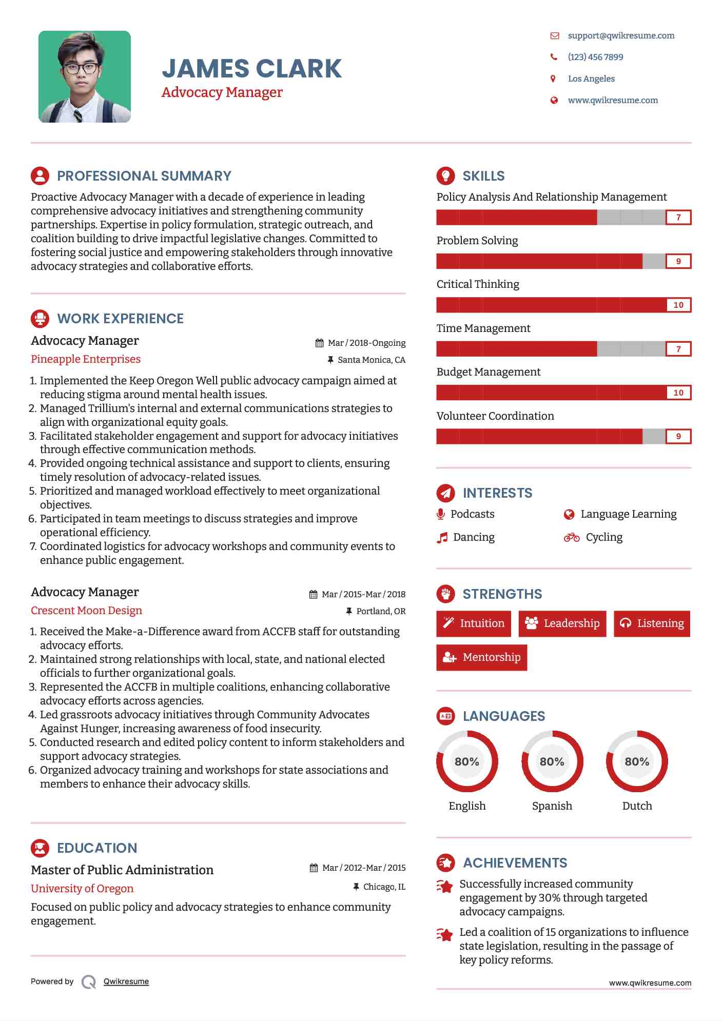 Advocacy Manager Resume Format