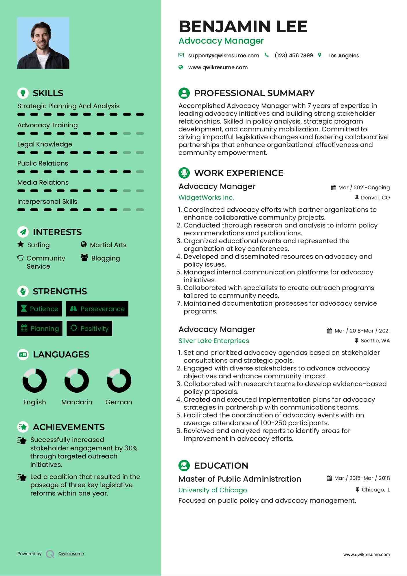 Advocacy Manager Resume Model
