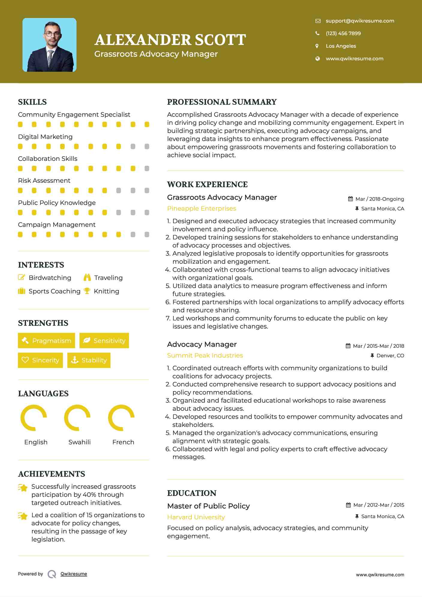 Grassroots Advocacy Manager Resume Format