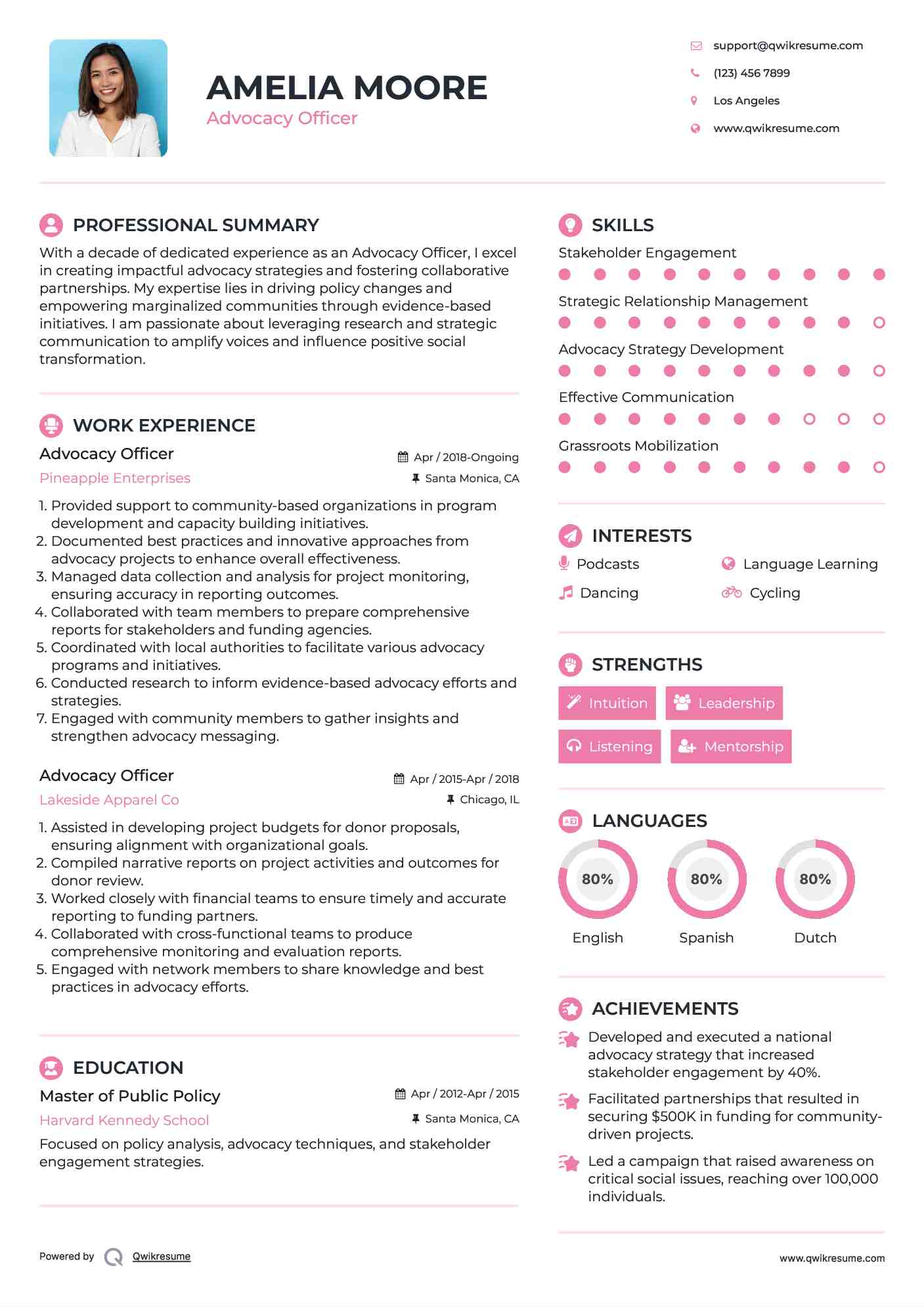 Advocacy Officer Resume Format