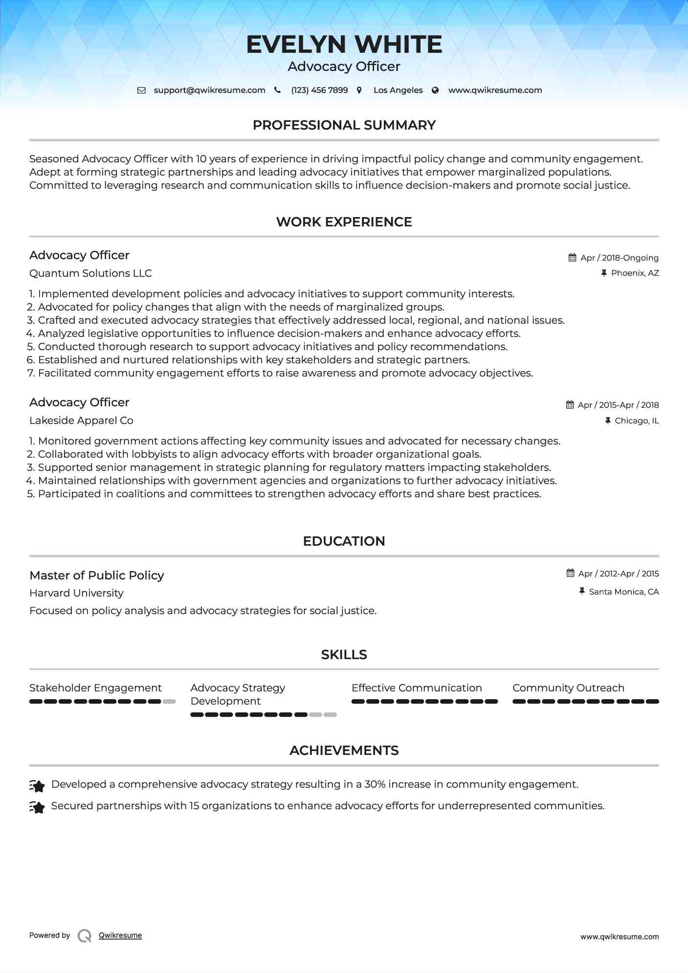 Advocacy Officer Resume Format