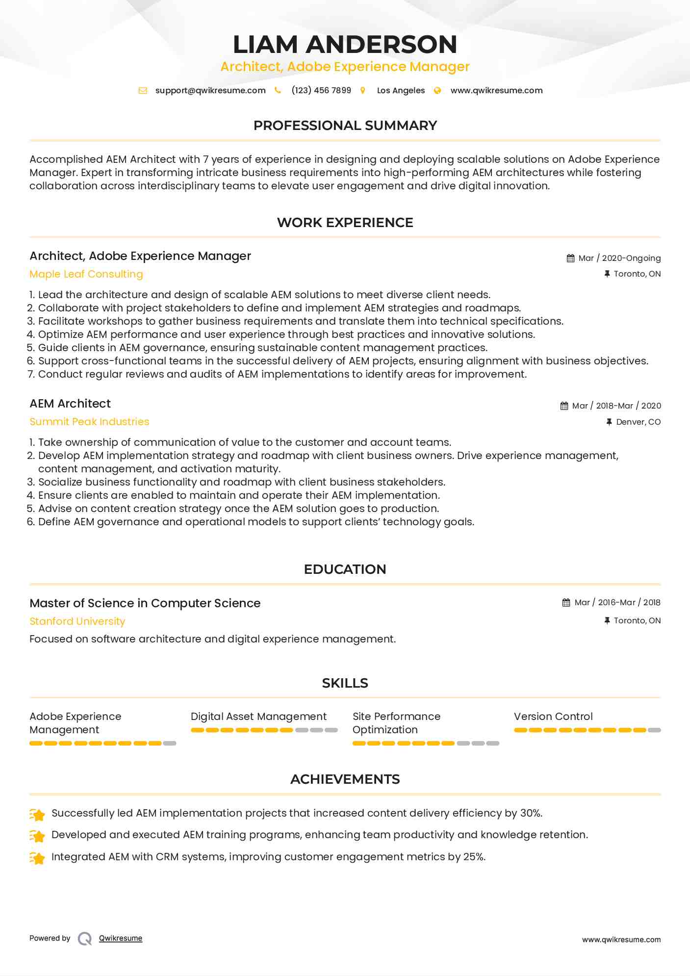 Architect, Adobe Experience Manager Resume Model