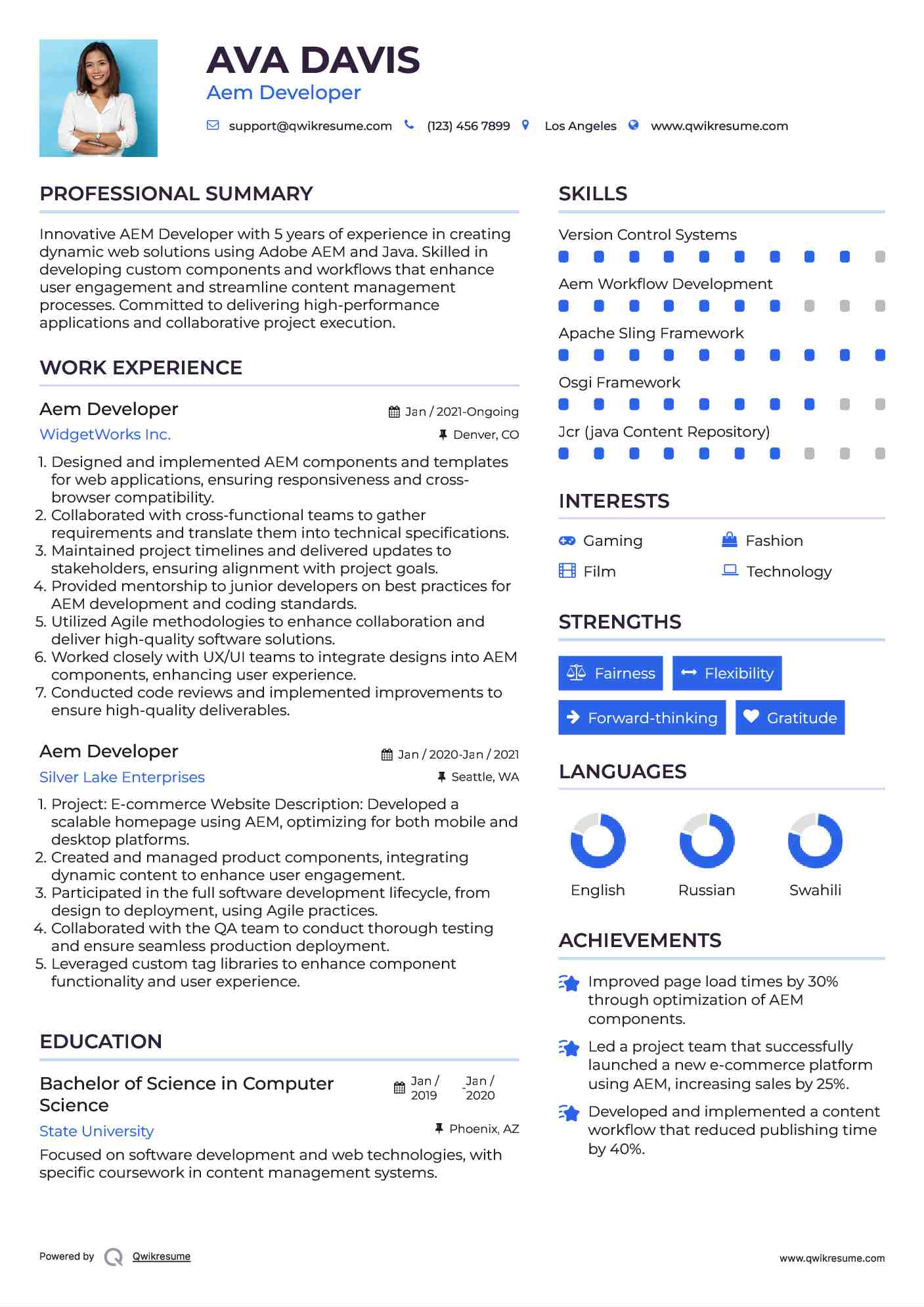Aem Developer Resume Model