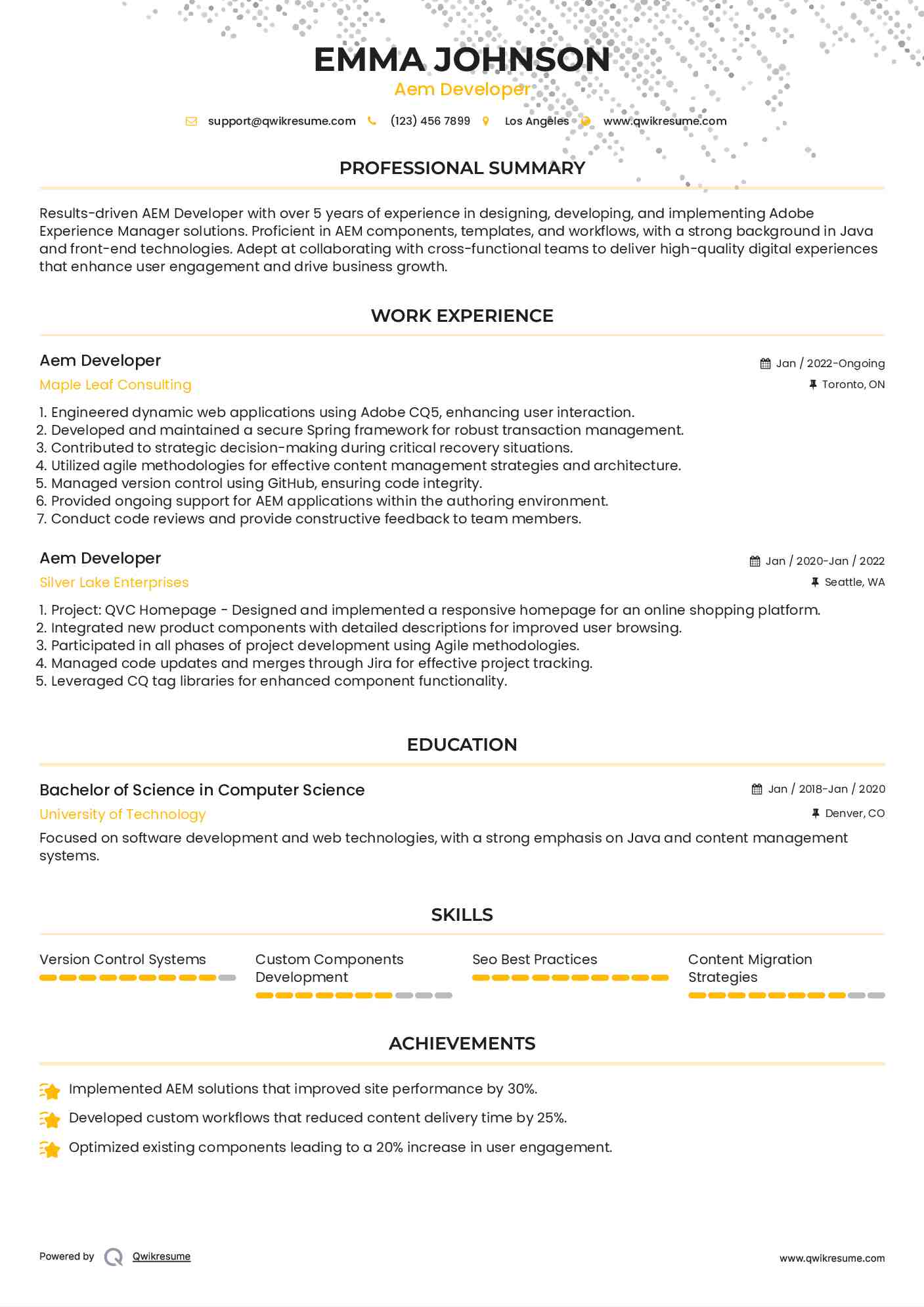 Aem Developer Resume Example