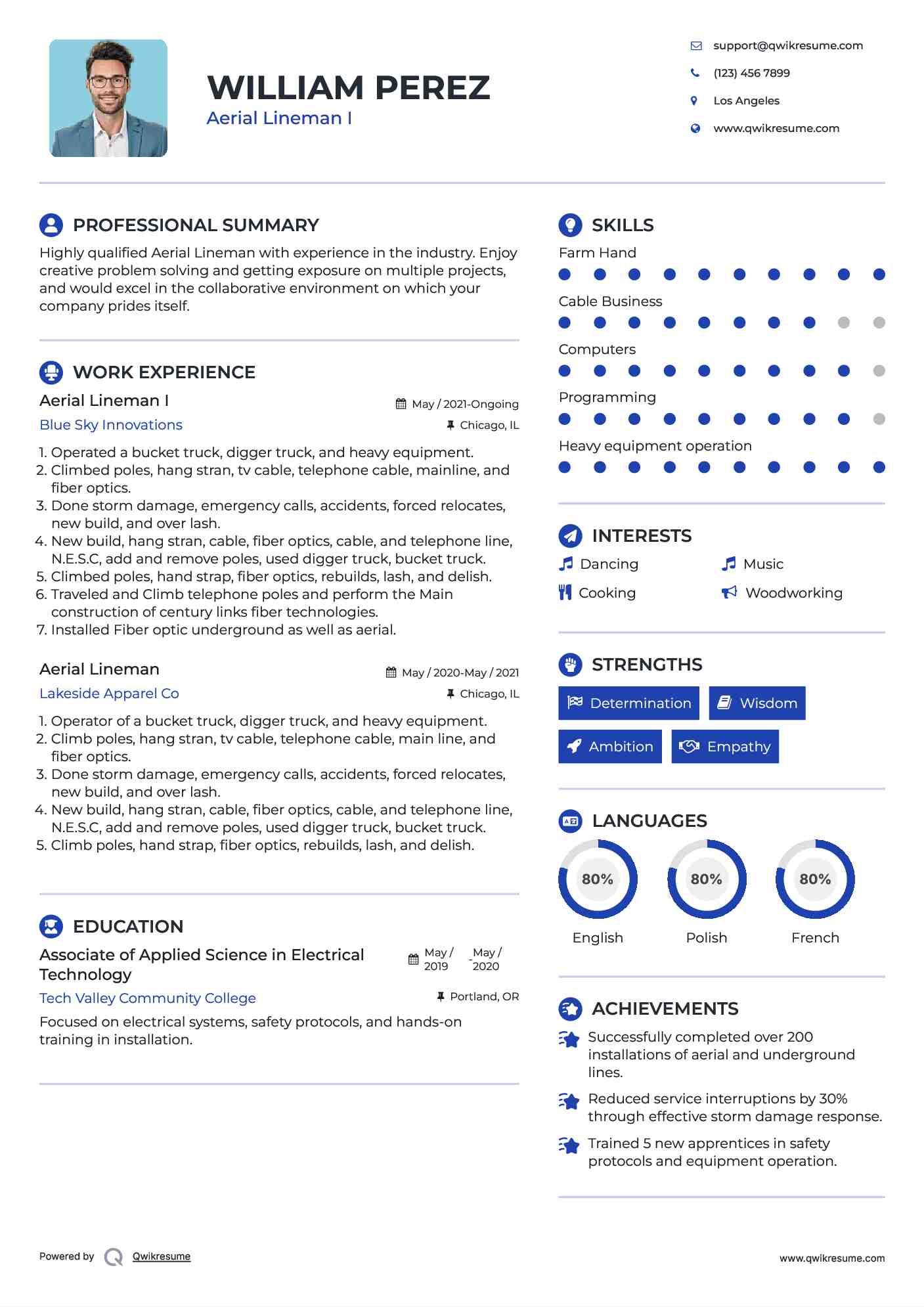 Aerial Lineman I Resume Sample