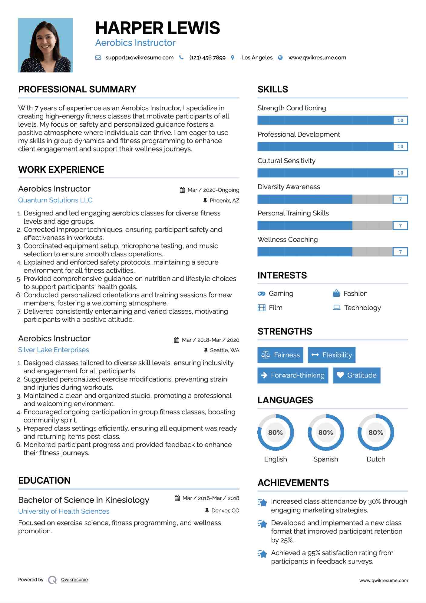 Aerobics Instructor Resume Example