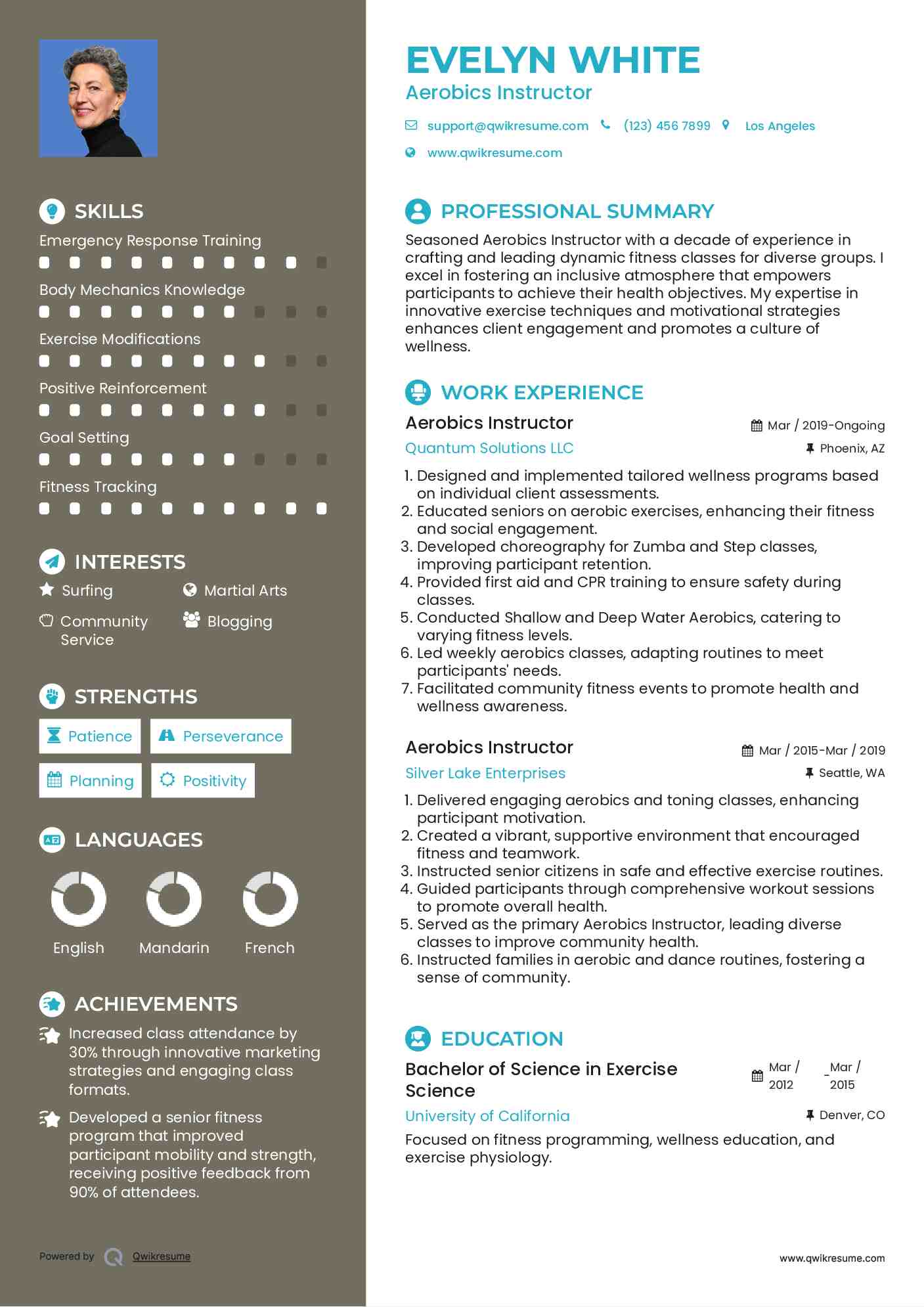 Aerobics Instructor Resume Model