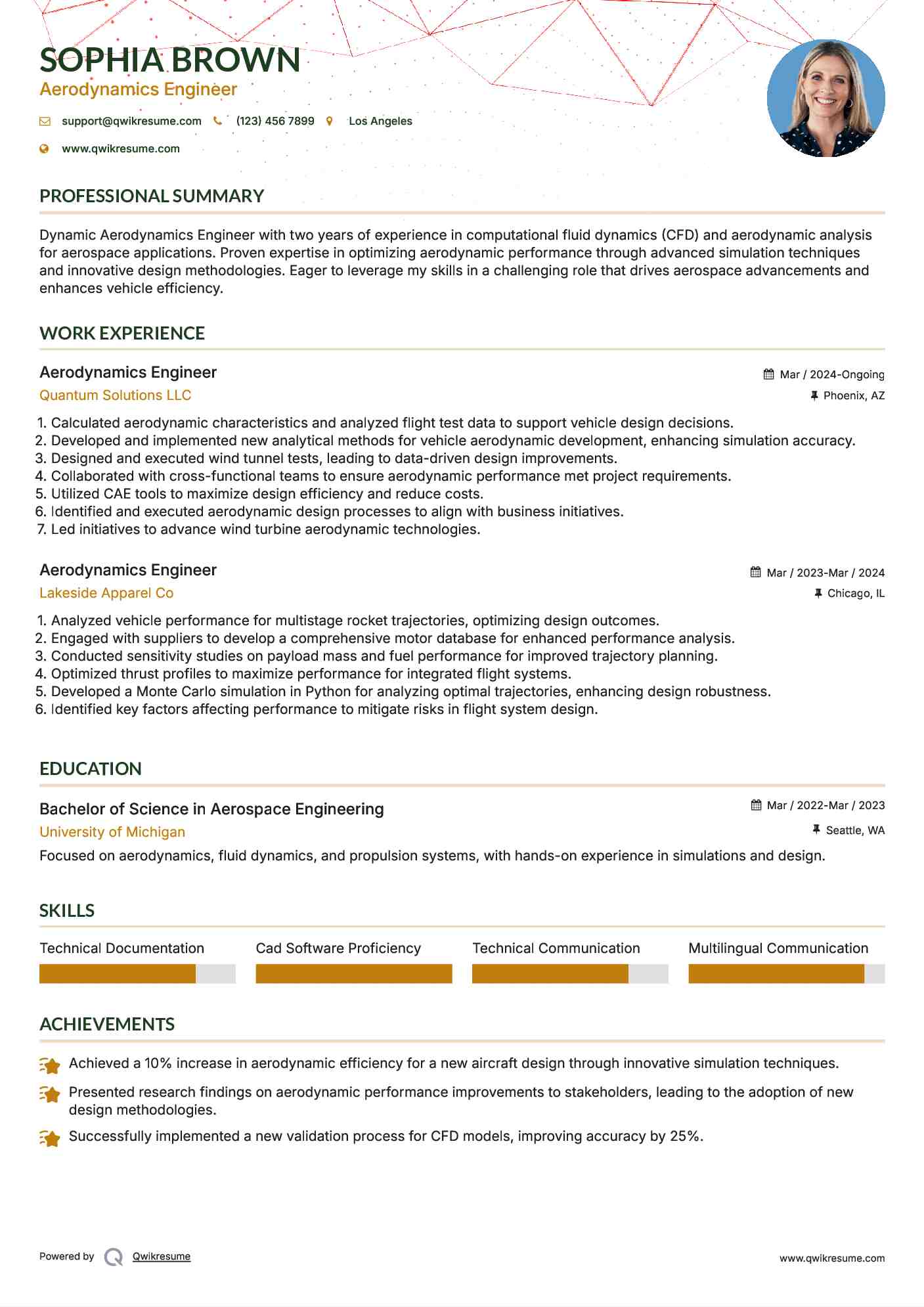 Aerodynamics Engineer Resume Model