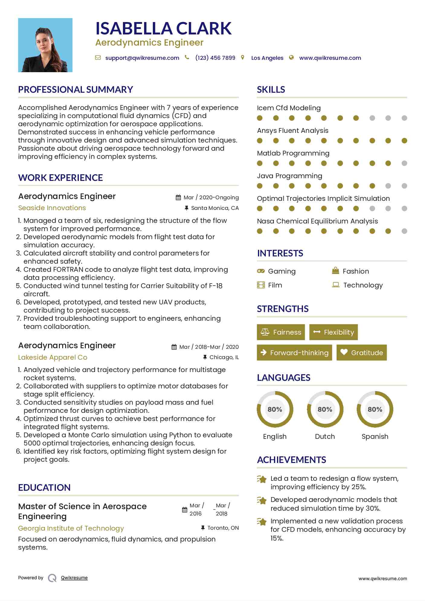 Aerodynamics Engineer Resume Sample